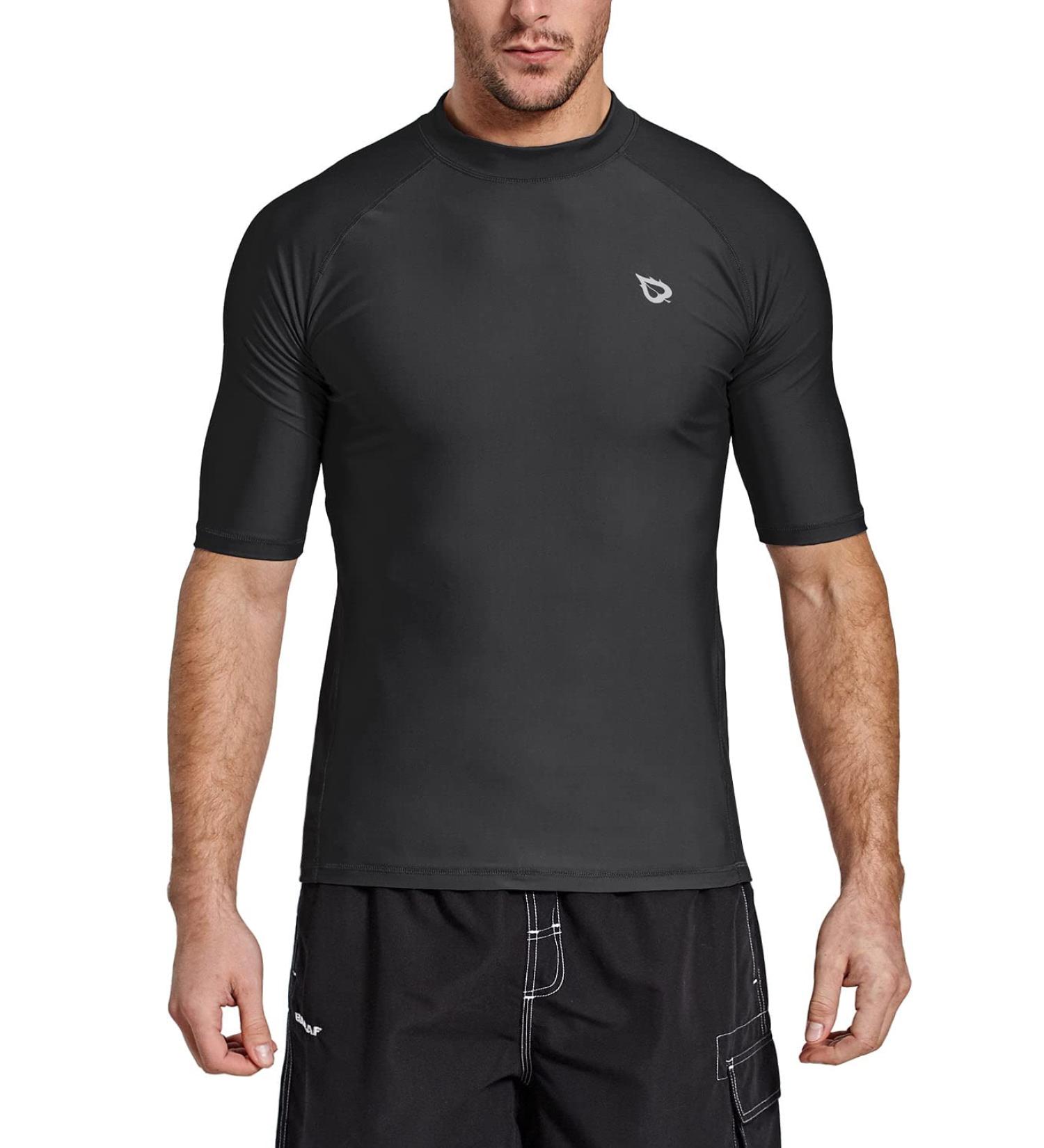BALEAF Men's UV Protection Shirt - UPF 50+ Short Sleeve Rashguard for Swimming & Diving - Black - Buy Online on GoSupps.com