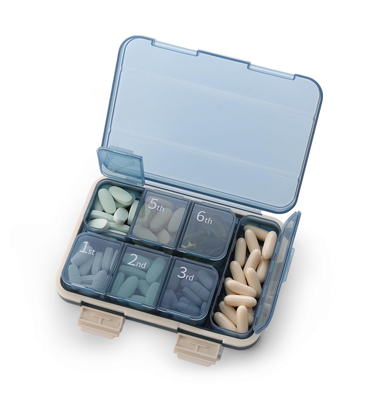 Buy Pill Organizer Plus - 7 Compartment Travel Medicine Box | Large Capacity Portable Vitamins Case - Blue - Buy Online on GoSupps.com