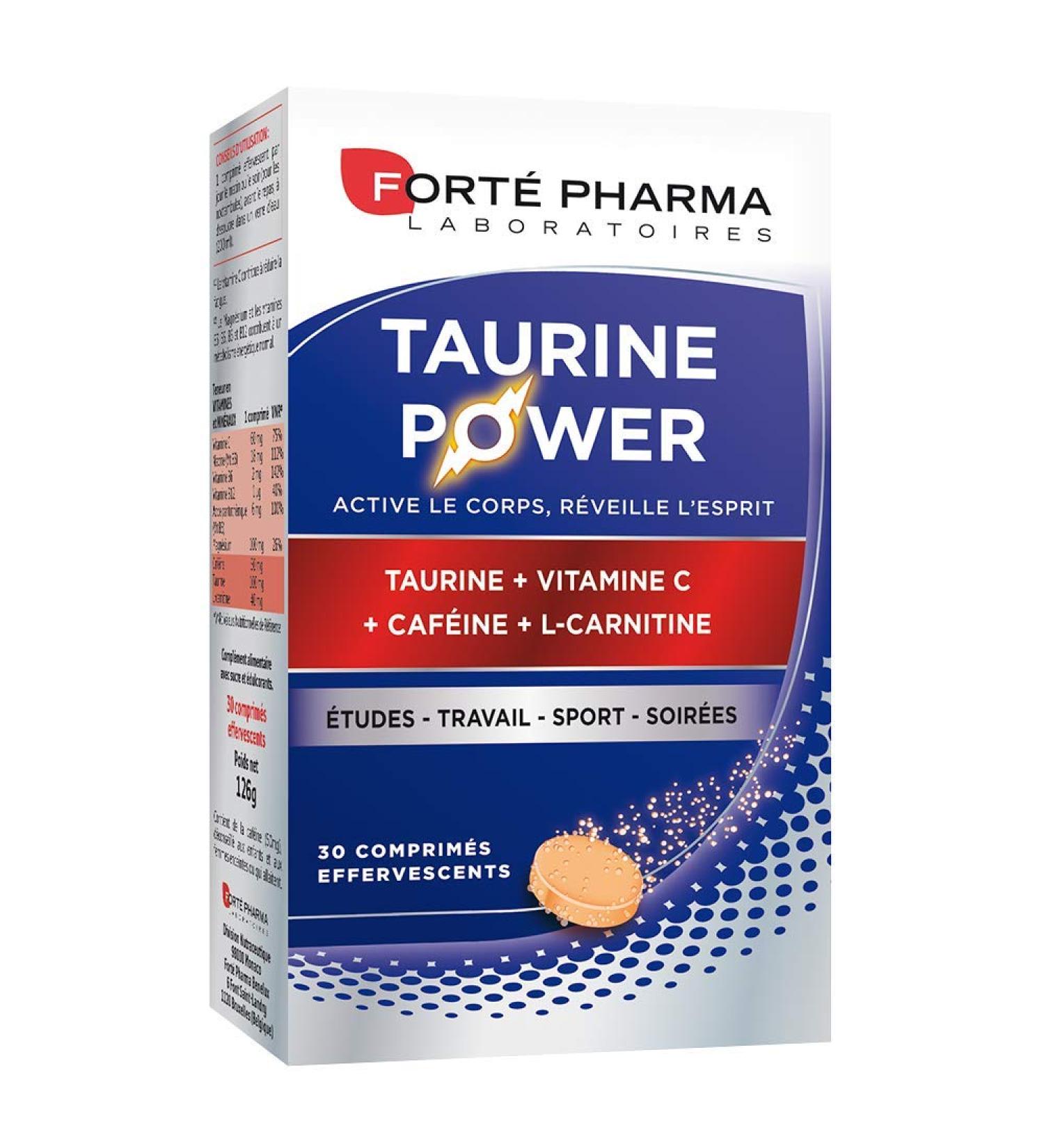 Fort Pharma - Taurine Power - Food Supplement - Energy Booster Anti Fatigue Boost Shot - Caffeine Vitamin C L-Carnitine Magnesium - Citrus Taste 30 Effervescent Tablets 1/day - Buy Online on GoSupps.com