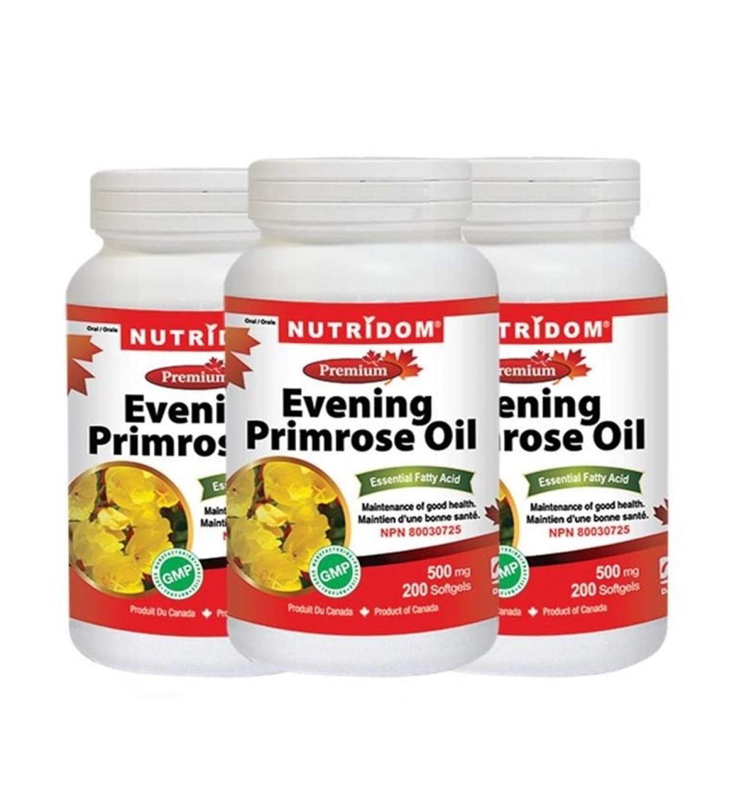 Nutridom Evening Primrose Oil Omega-6 & GLA 500mg 200Softgels (3 Bottles) 600 count (Pack of 1) - Buy Online on GoSupps.com