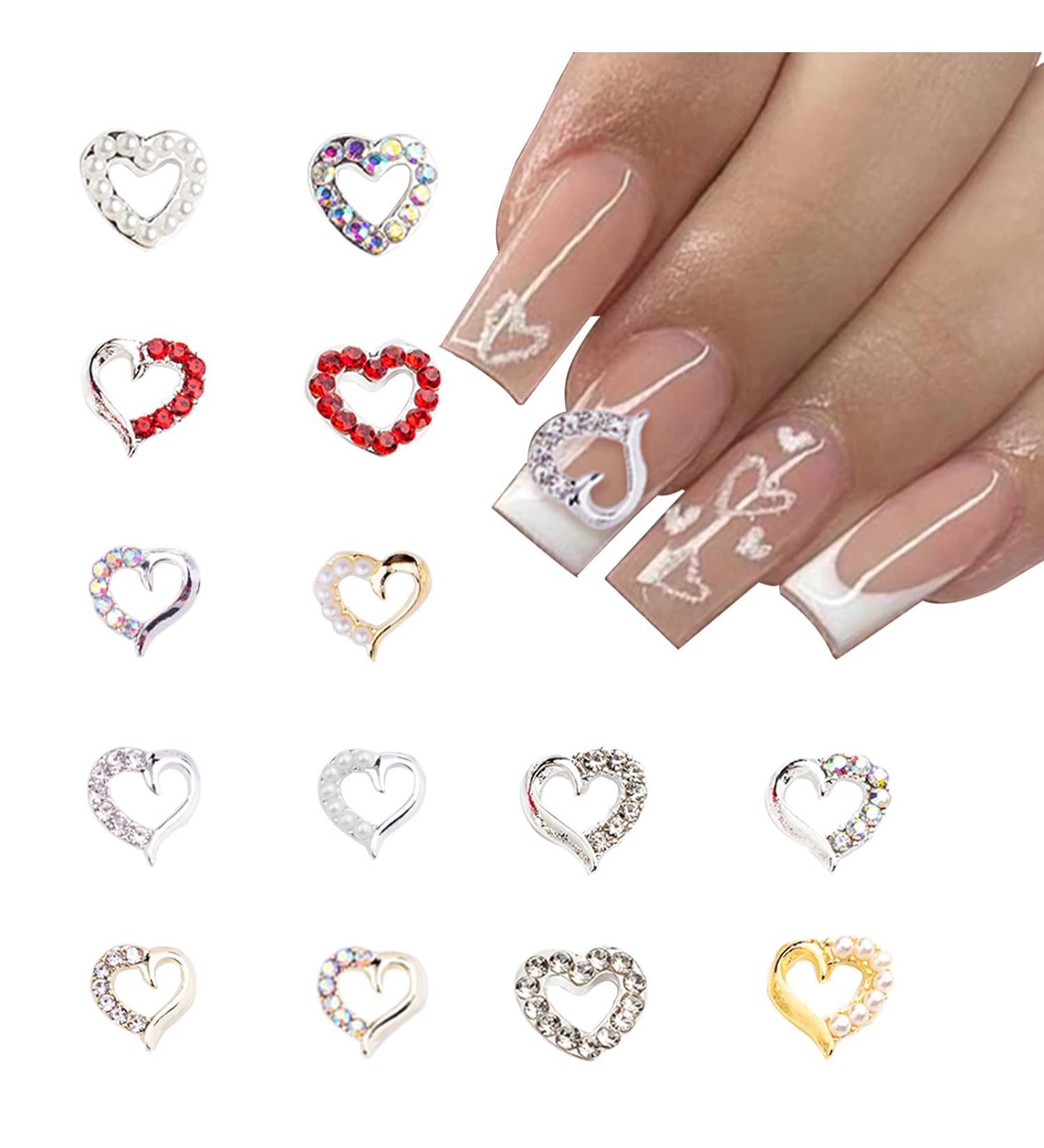 28PCS Heart Nail Art Charms Set - Gold & Silver Metal with Rhinestones & Pearls - Luxurious Nail Supplies for Women & Girls - DIY Nail Accessories - Buy Online on GoSupps.com