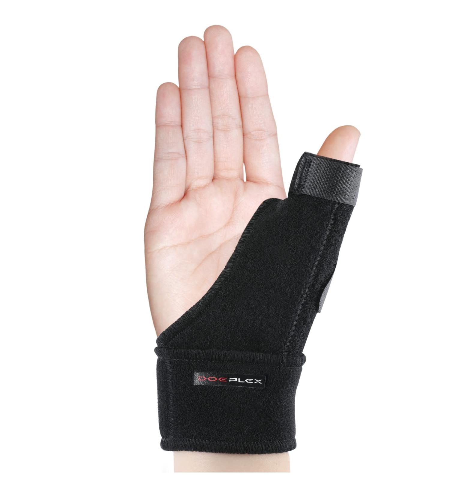 Doeplex Trigger Thumb Splint - Adjustable Thumb Spica Support Brace for Men & Women - Relieves Pain, Sprains, Arthritis, Tendonitis - One Size Fits Right or Left Hand - Black - Buy Online on GoSupps.com
