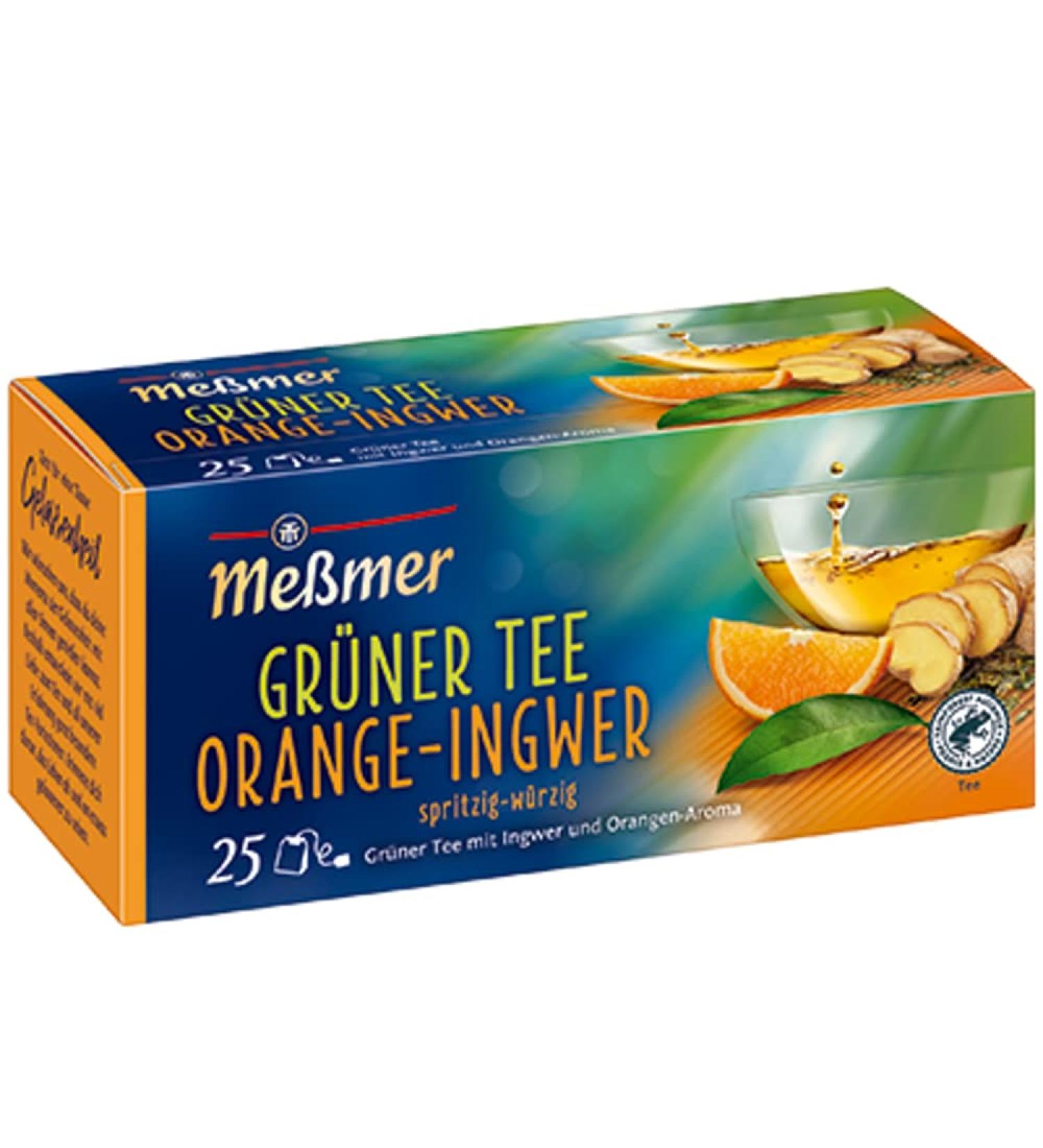 Me mer Green Tea Orange Ginger | 25 Vegan Gluten-Free Lactose-Free Tea Bags - Refreshing Citrus Blend - Buy Online on GoSupps.com