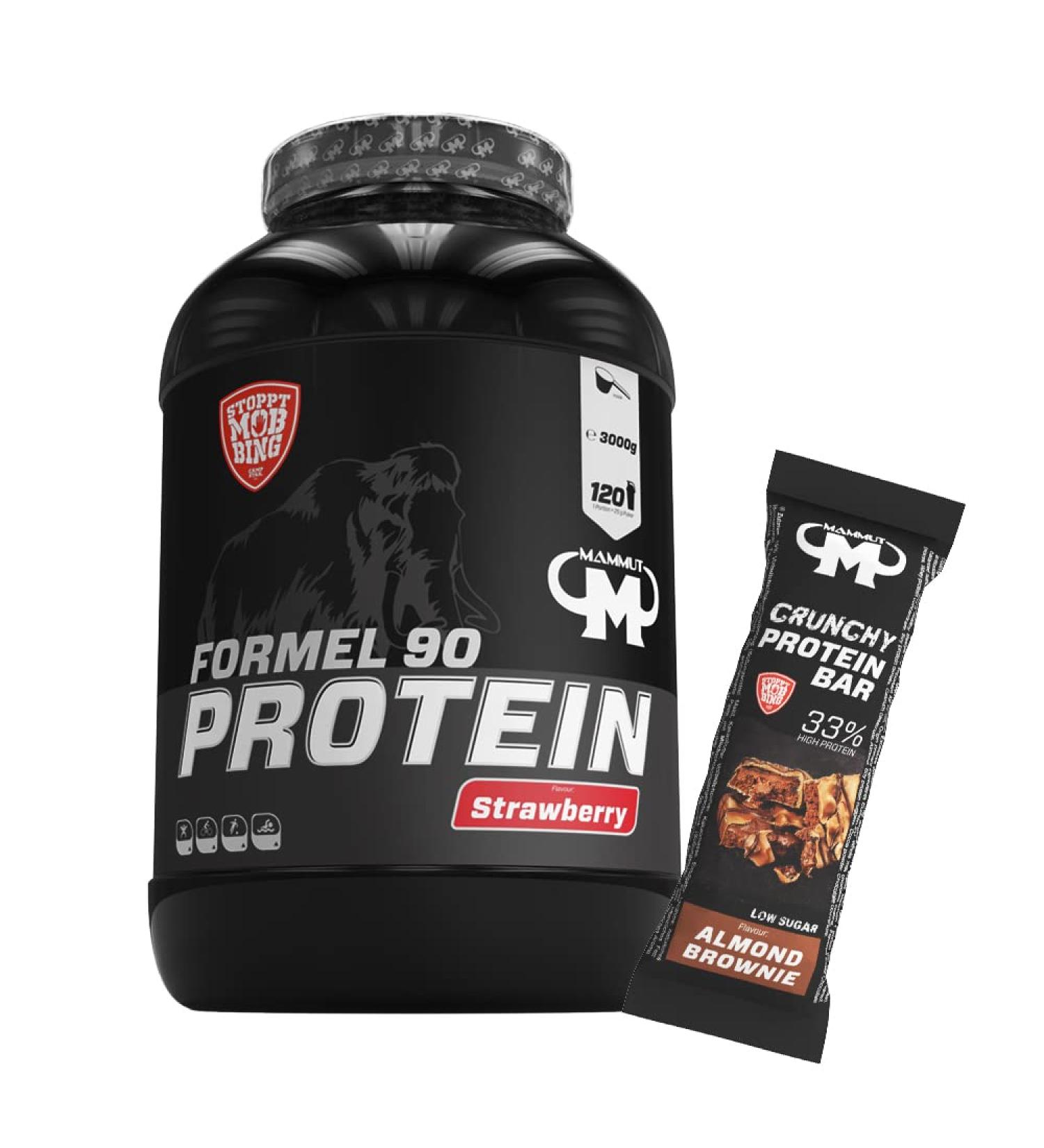 3kg Mammut Formula 90 Protein Shake Set - Strawberry Flavor & Brownie Protein Bar | High-Quality Protein for Fitness - Buy Online on GoSupps.com