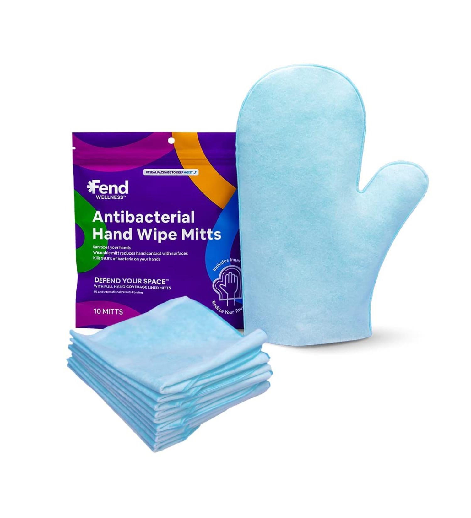 Fend Wellness 75% Alcohol Hand Wipes - Mitt Wearable Pre-moistened Mitten-Shaped Sanitizer with Protective Liner - Full Hand Coverage - 10 Wipe Mitts Set - Buy Online on GoSupps.com
