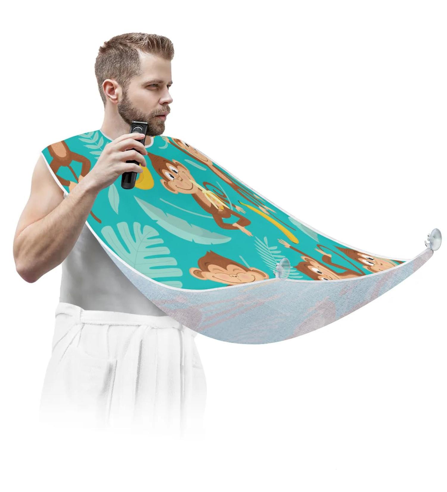 Monkey Banana Leaves Beard Bib Apron - Non-Stick Waterproof Hair Catcher for Men | Perfect Grooming Gift with 2 Suction Cups - Buy Online on GoSupps.com