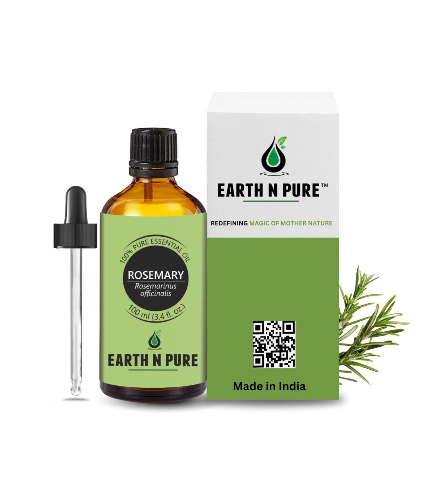 Earth N Pure Rosemary Essential Oil for Hair Growth Natural & Therapeutic Grade with Glass Dropper - 100 ml - Buy Online on GoSupps.com
