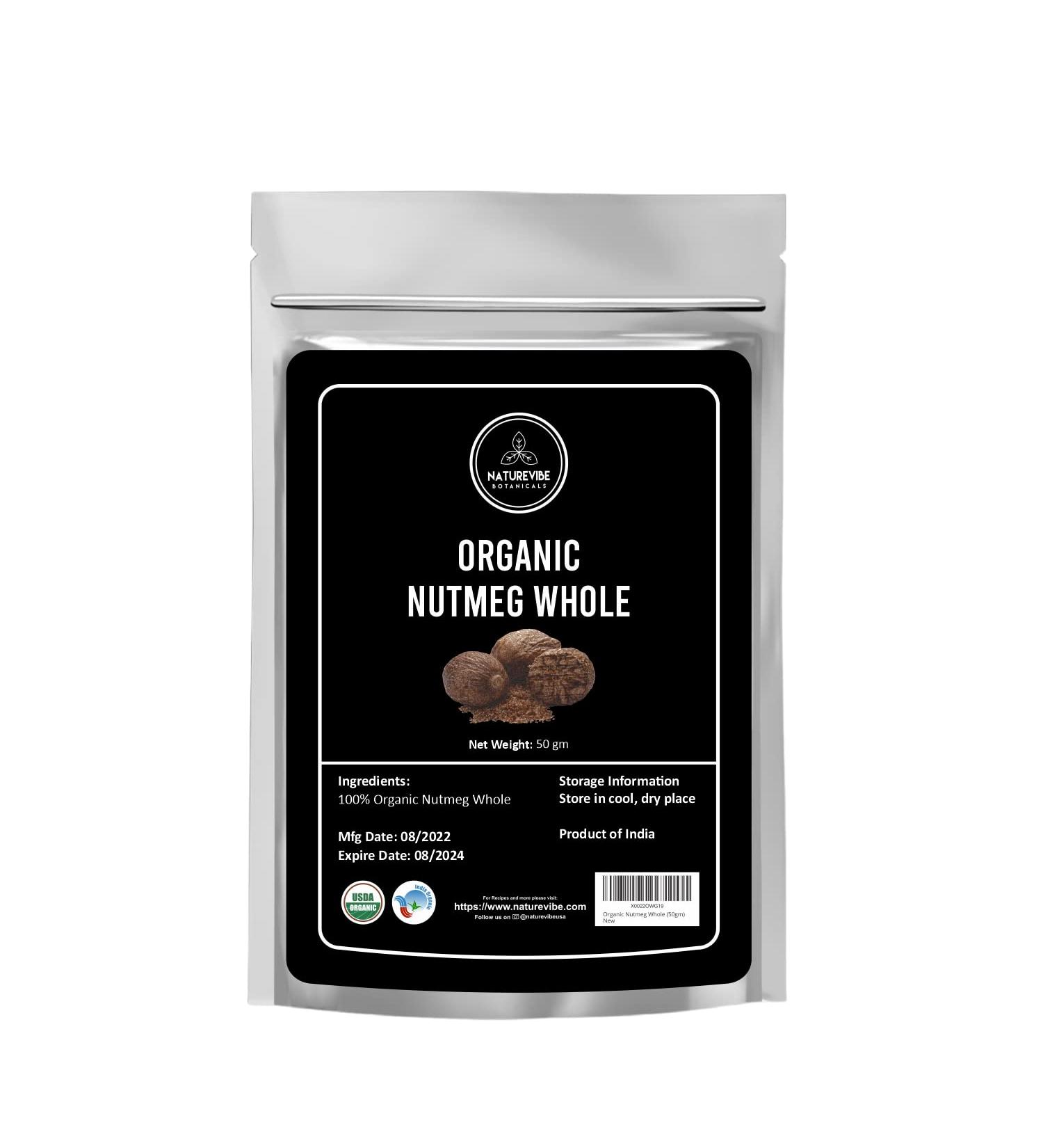 Naturevibe Botanicals Organic Nutmeg Whole 1.76oz (50gm) | Non-GMO, Gluten Free Indian Spice - Buy Online on GoSupps.com