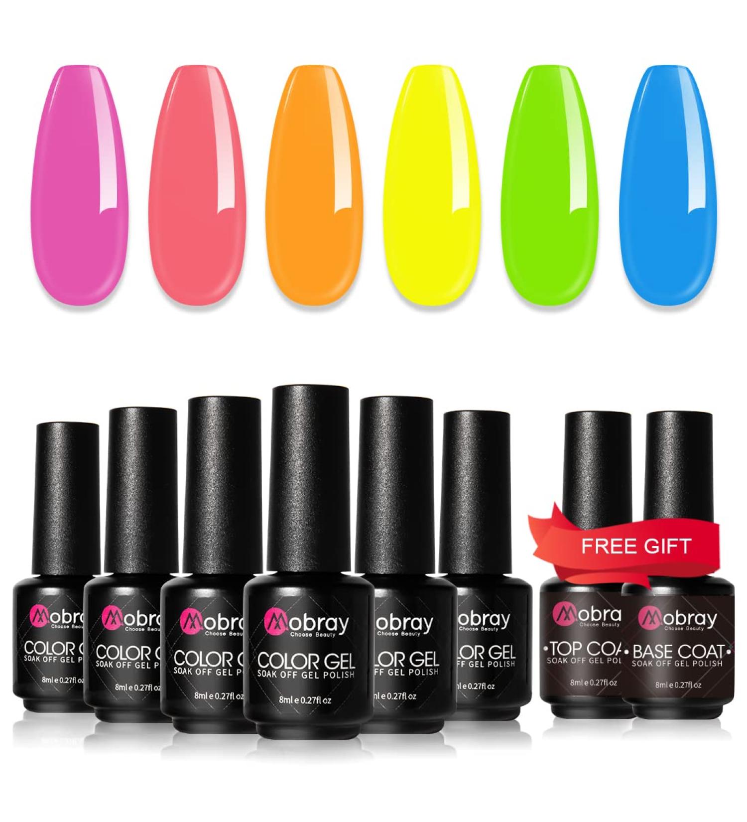 Mobray Gel Nail Polish Set - 6 Colors Purple Blue Neon Yellow | UV LED Soak Off Kit for DIY Manicure at Home or Salon - Buy Online on GoSupps.com
