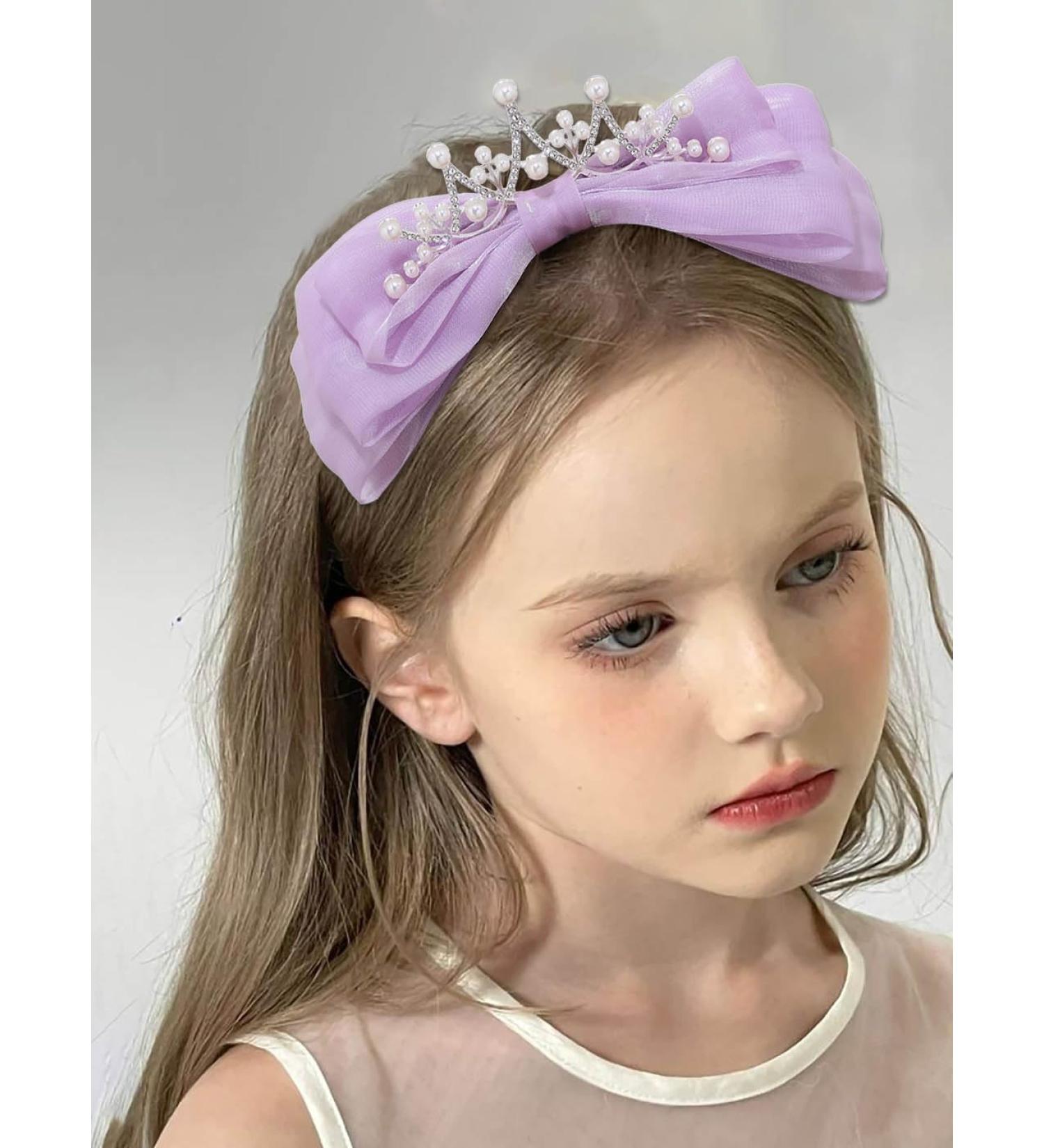 IYOU Crystal Princess Headband Purple Bow Hair Bands Pearl Crown Headwear Birthday Cosplay Party Hair Accessories for Girls - Buy Online on GoSupps.com
