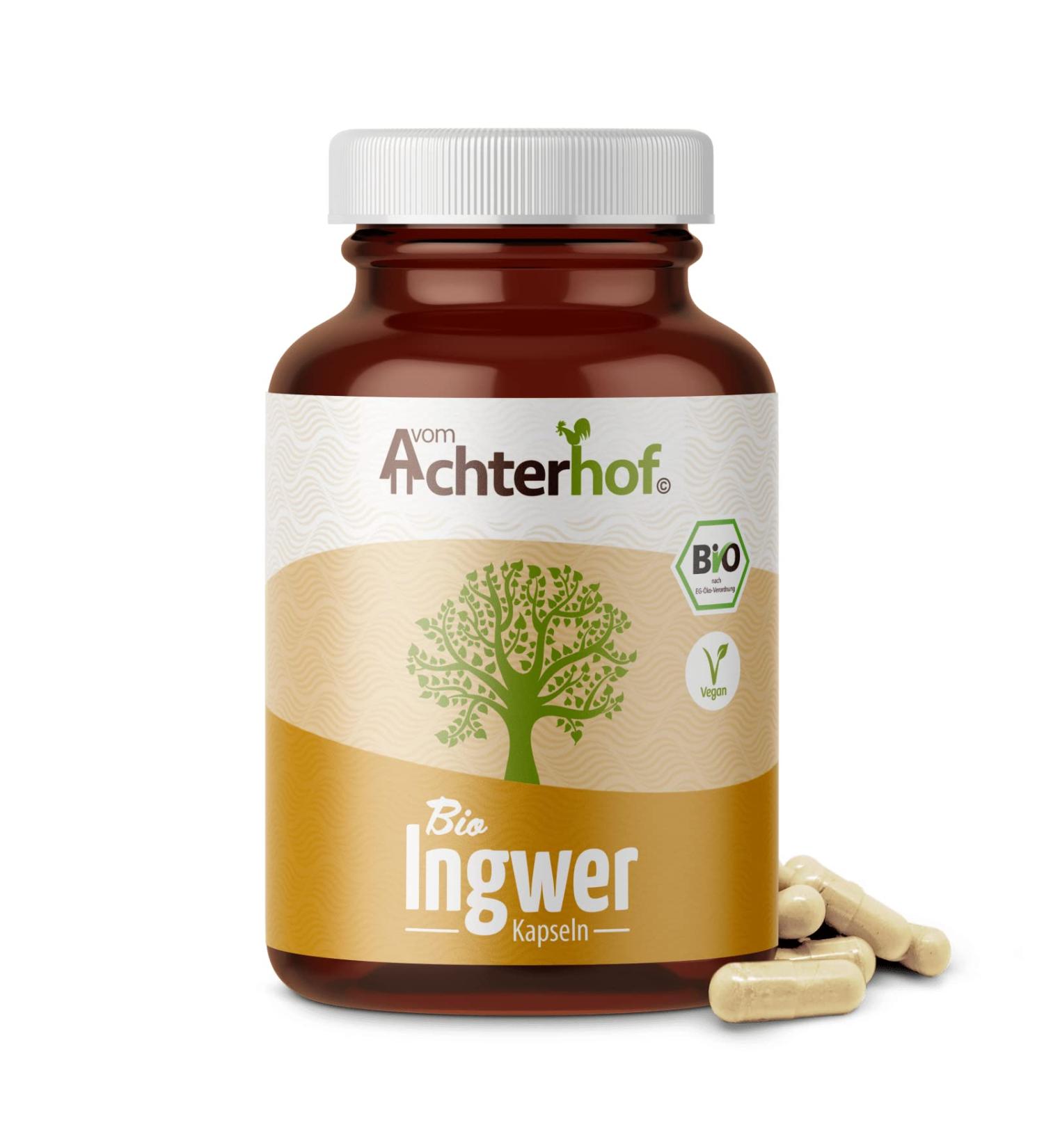 Buy Organic Ginger Capsules - 500mg 160 Pieces | 100% Pure Ginger Powder | Vegan Friendly | High Quality - Achterhof - Buy Online on GoSupps.com