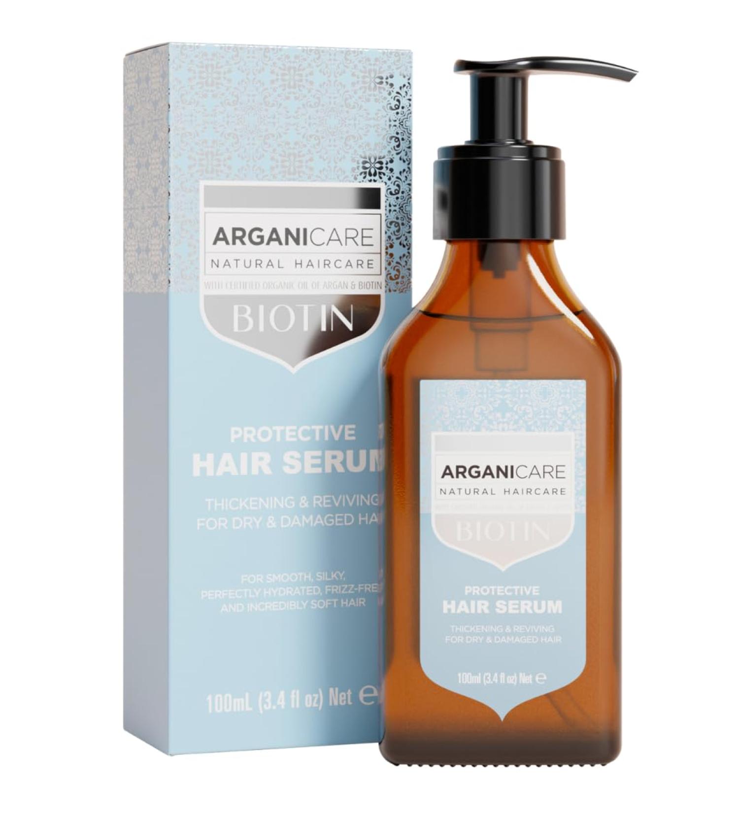 Arganicare Biotin hair serum with argan oil 100 ml protective care serum for dry and damaged hair enriched with collagen keratin and chamomile extract - Buy Online on GoSupps.com