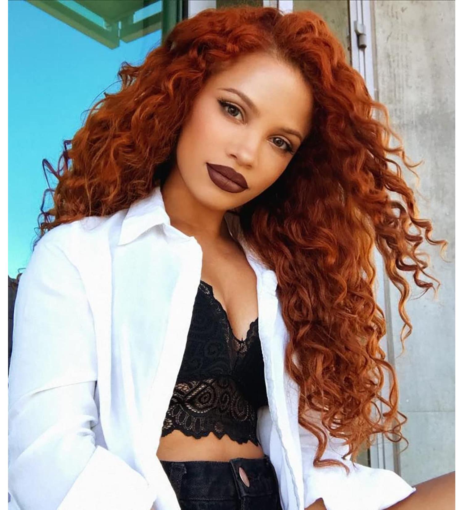 Fencca Auburn Long Curly Synthetic Wig for Women - Free Part Full Wavy Hair Replacement - Buy Online on GoSupps.com