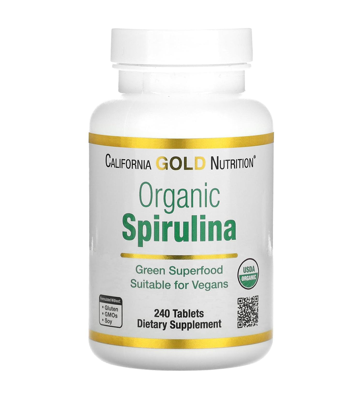 California Gold Nutrition Organic Spirulina 500mg 240 Tablets - Vegan, Gluten Free, Non-GMO Superfood Supplement with Antioxidants - Buy Online on GoSupps.com