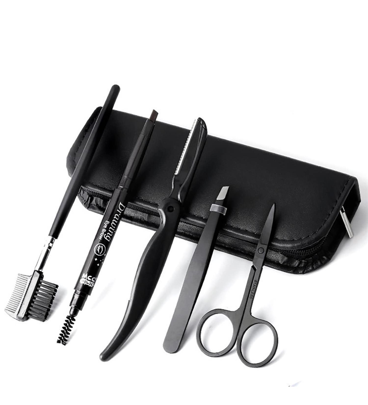 Stainless Steel Craft Scissors Eyebrow Kit with Tweezers, Brush - 5 Pc Set in Case - Buy Online on GoSupps.com