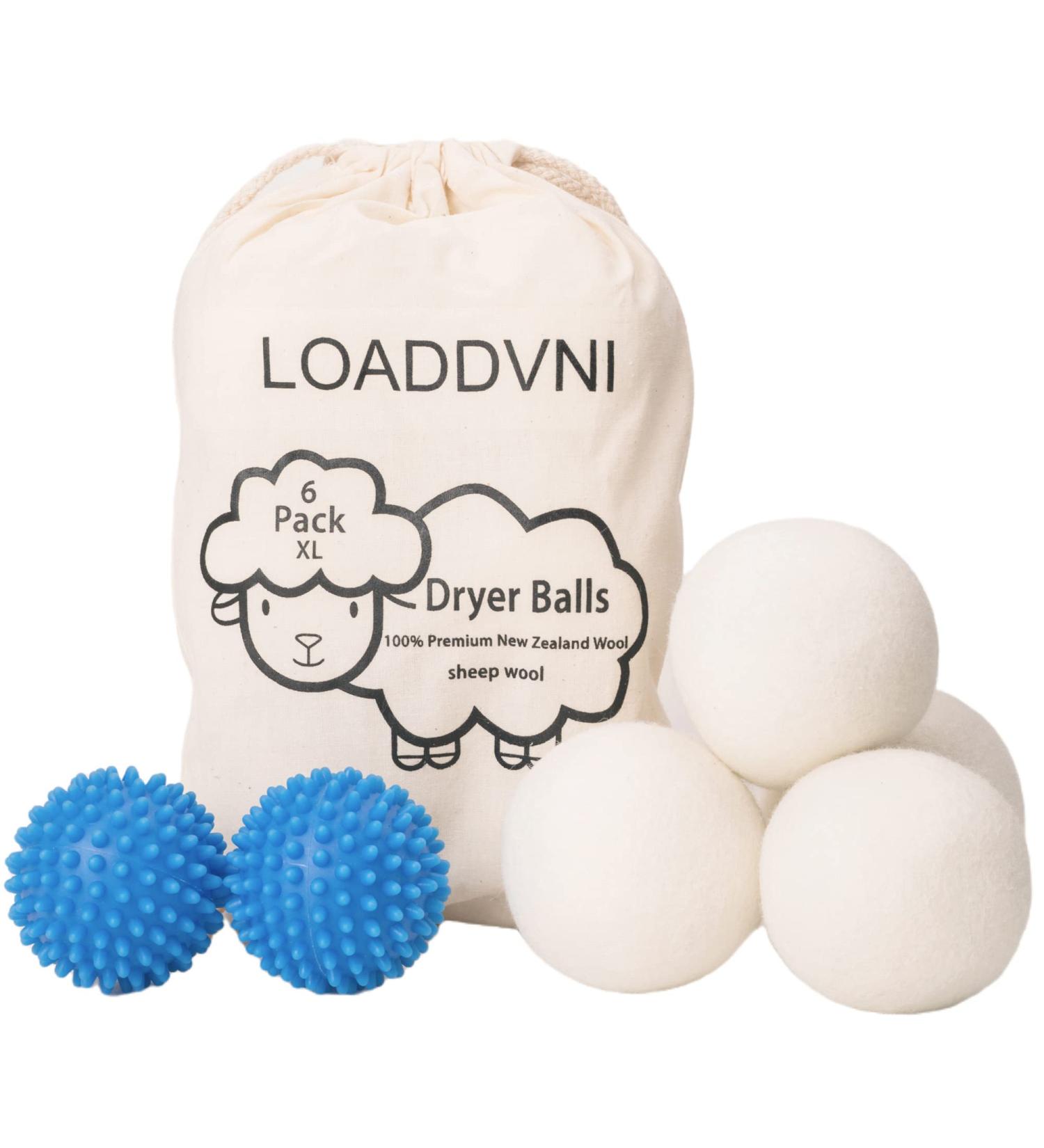 Organic XL Wool and Plastic Dryer Balls (6 Pack) - Save Time, Money, Energy with Loaddvni's Upgraded Version - Buy Online on GoSupps.com