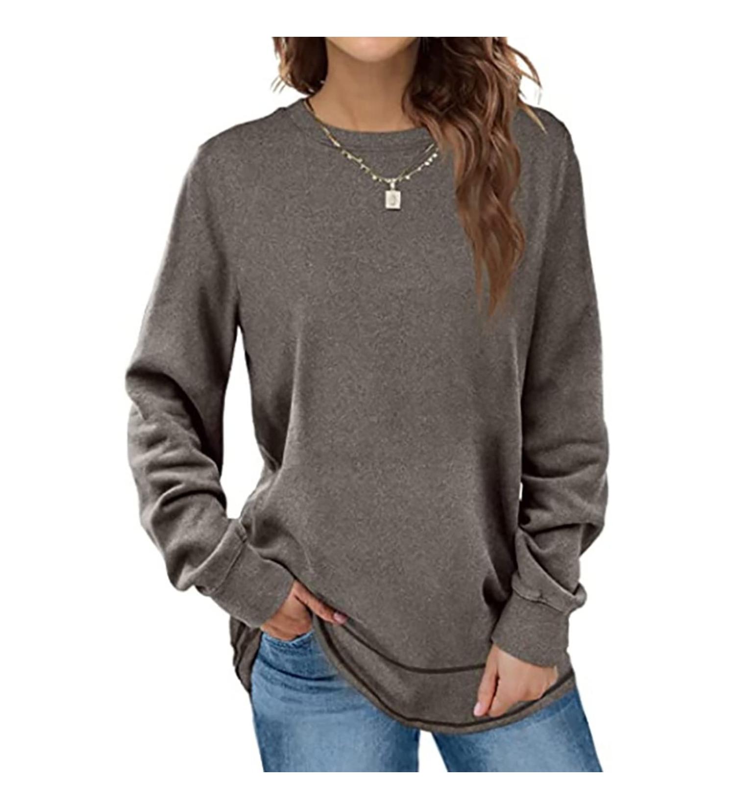 Crew Neck Shirts Long Sleeve Sweatshirts SkinFriendly Pullover Loose Fit and Casual for Home (M) Gray - Buy Online on GoSupps.com