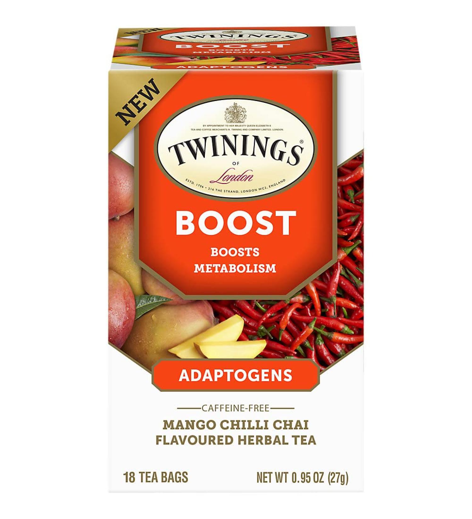 Buy Twinings Boost Adaptogens Mango Chili Chai Herbal Tea - Caffeine Free, 18 Bags - Buy Online on GoSupps.com