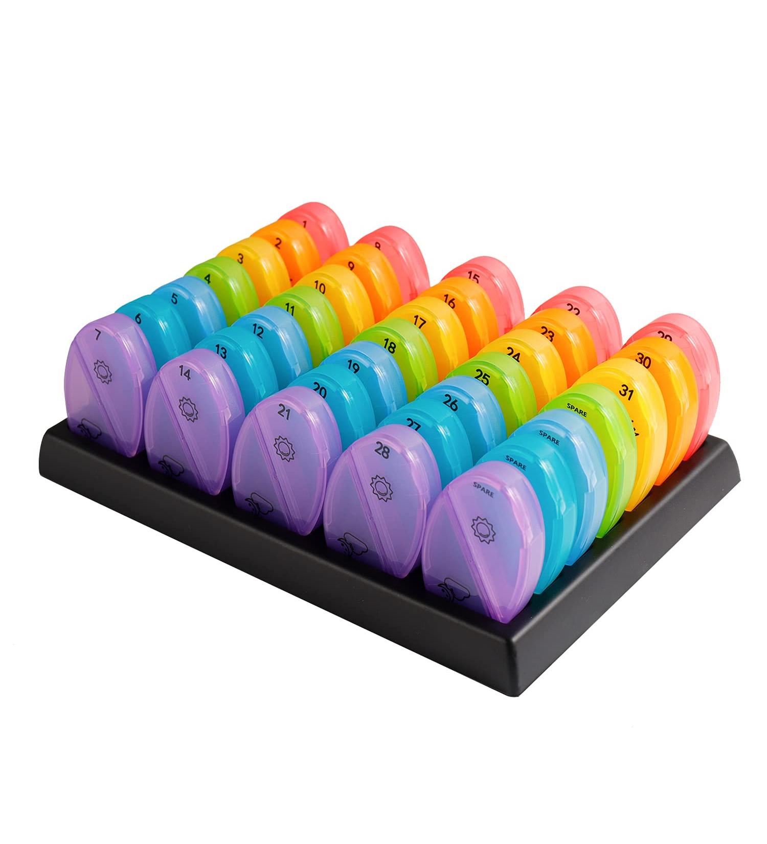 GIIYAA Monthly Pill Organizer - 2 Times a Day 31 Day AM/PM Pill Box for Traveling - 35 Detachable Compartments (Rainbow) - Buy Online on GoSupps.com