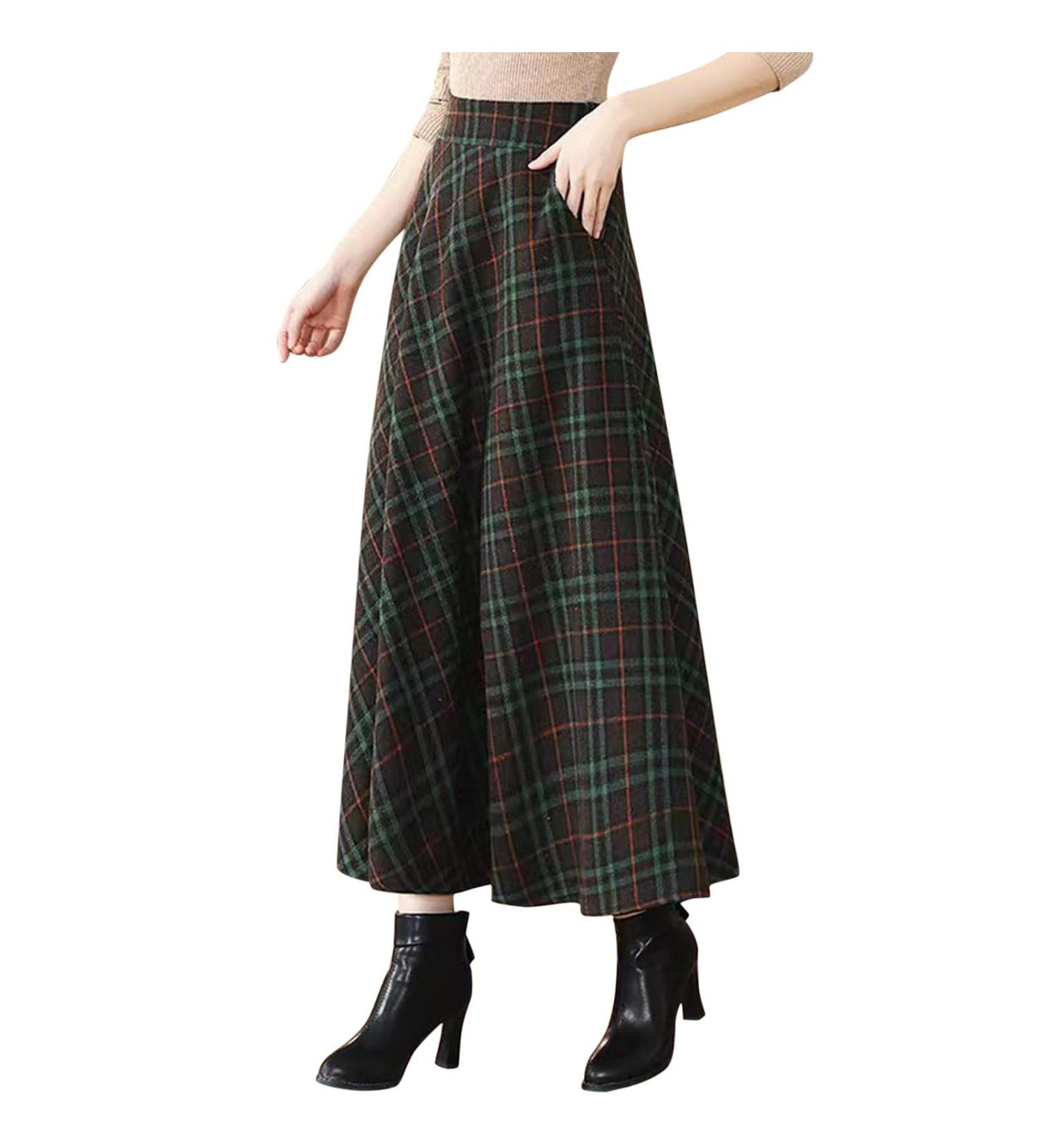 Elegant Women's A-Line Winter Chiffon Swing Skirt - Green Casual Bell Rock with Asymmetrical Waist - Buy Online on GoSupps.com
