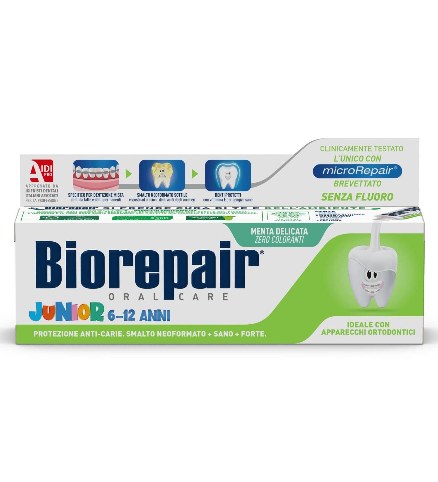 Biorepair Oral Care Junior Toothpaste 7-14 Years Fluoride Free with Mint Extract - 2.53oz Tube | Italian Import - Buy Online on GoSupps.com