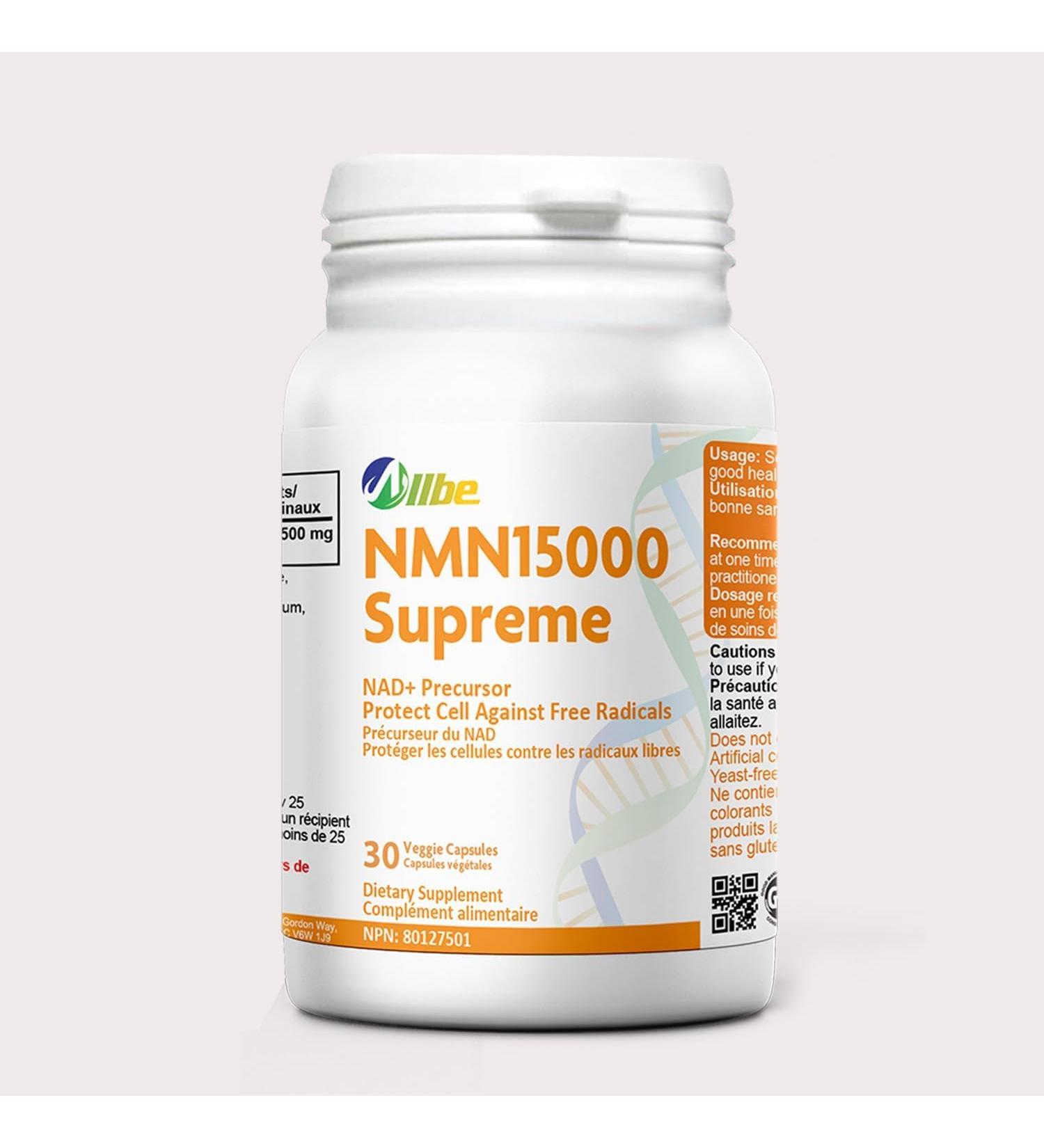ALLBE NMN Capsules 500mg - Highest Potency Available - Premium Supplement - Cellular Health - Boost NAD+ Supports Longevity - 100% Pure NMN Supplement Canada - Fast Absorption - 30ct 30 count (Pack of 1) Nmn 15000 (500mg) - Buy Online on GoSupps.com