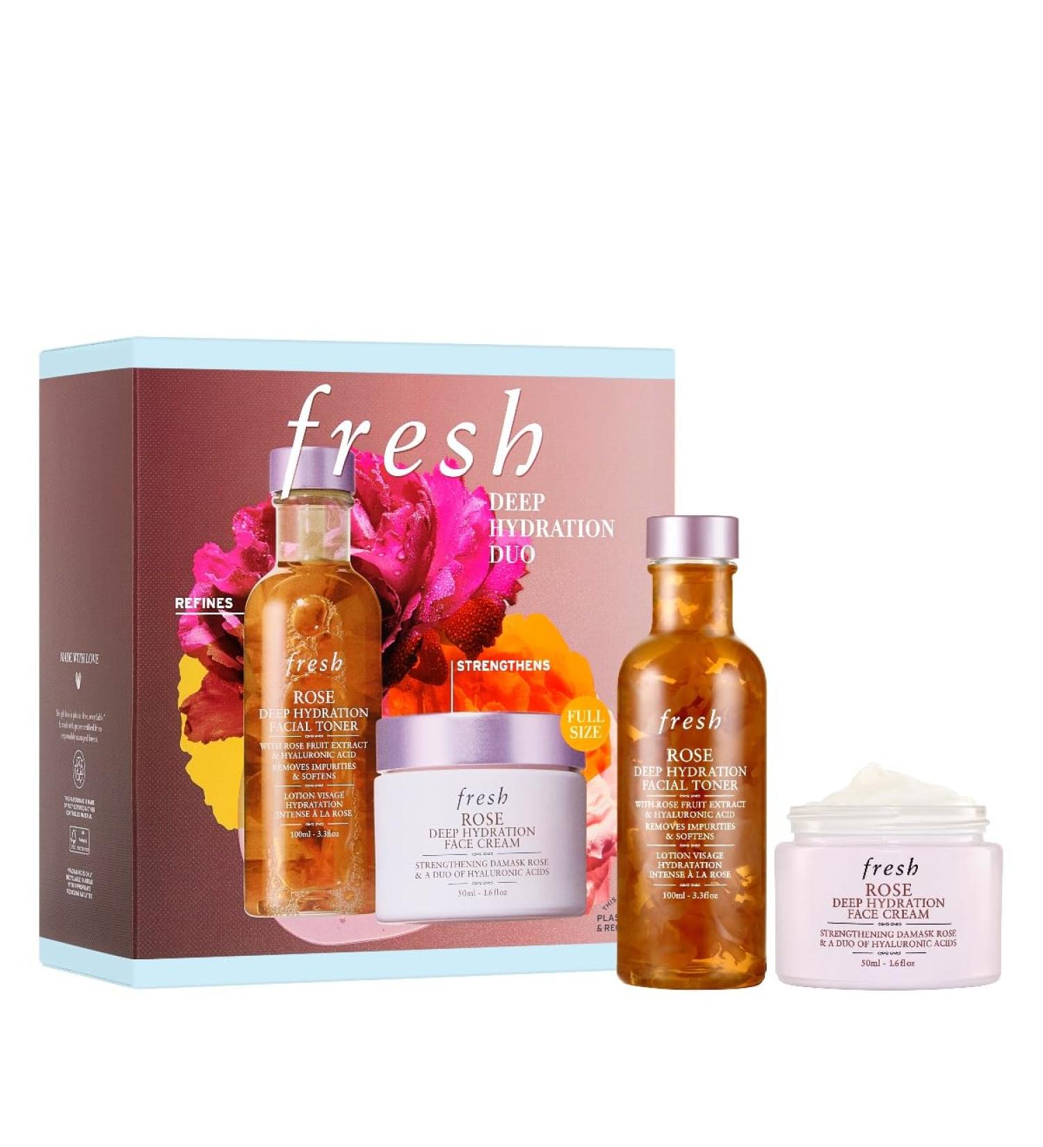 Deep Hydration Duo by Fresh for Women - 2 Pc 3.3oz Rose Deep Hydration Facial Toner 1.6oz Rose Deep Hydration Face Cream - Buy Online on GoSupps.com