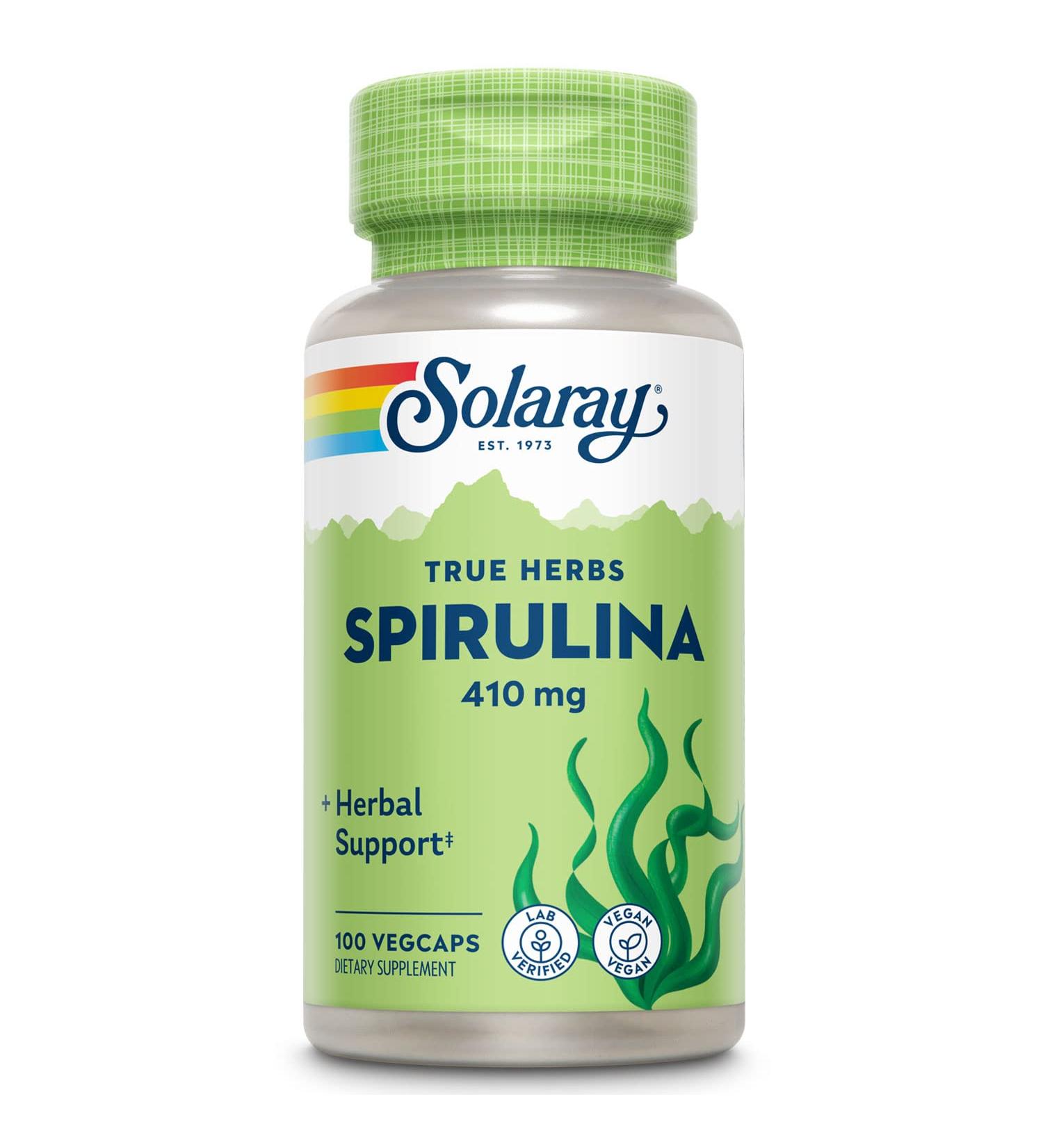 SOLARAY Spirulina 410mg | Algae Superfood Supports Energy Vitality & Overall Health | 100ct 100 Serv. - Buy Online on GoSupps.com