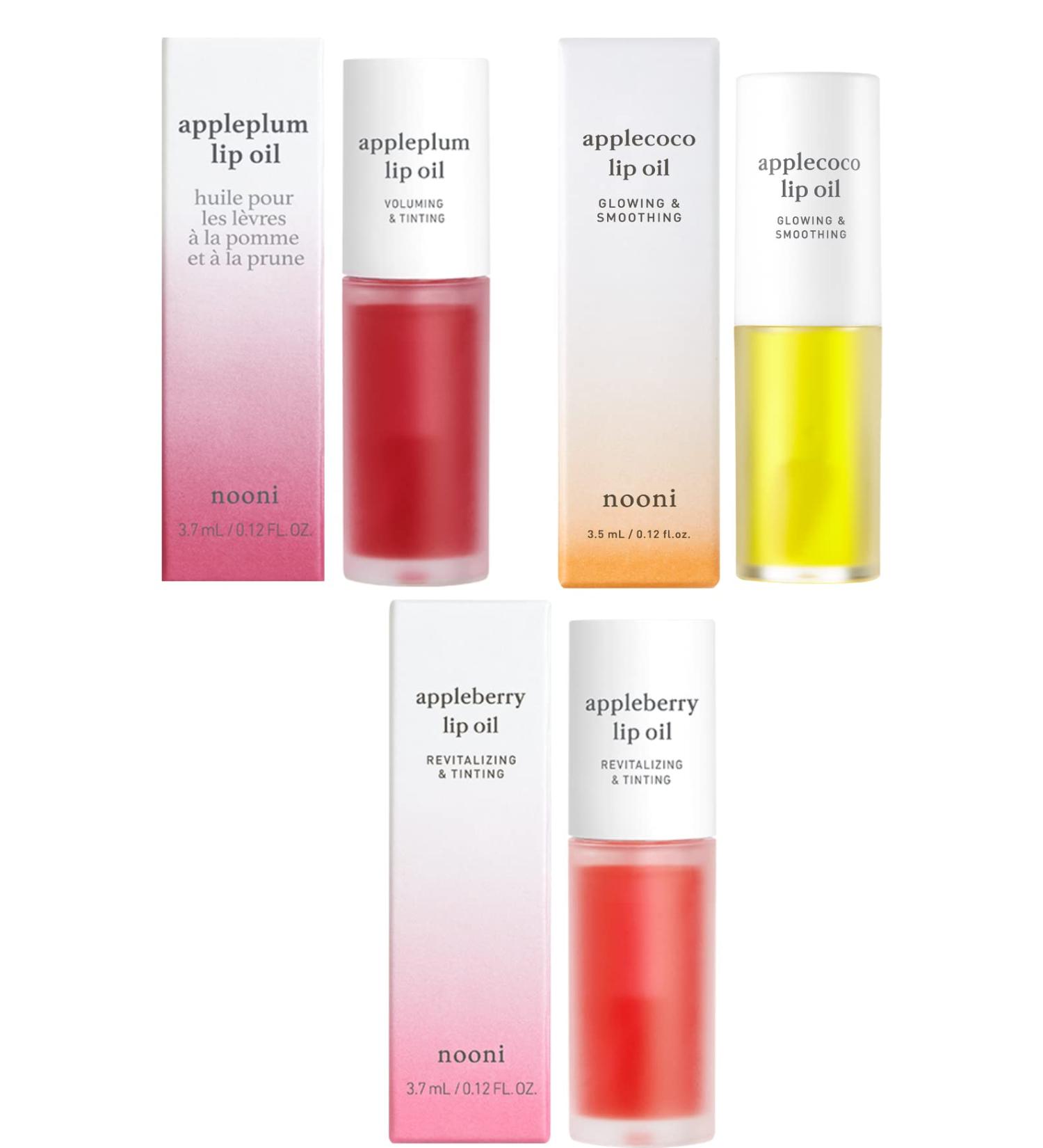 Nooni Korean Lip Oil Bundle - Appleplum, Appleberry, Applecoco 0.12 Fl Oz | Set of 3 Lip Oils - Buy Online on GoSupps.com