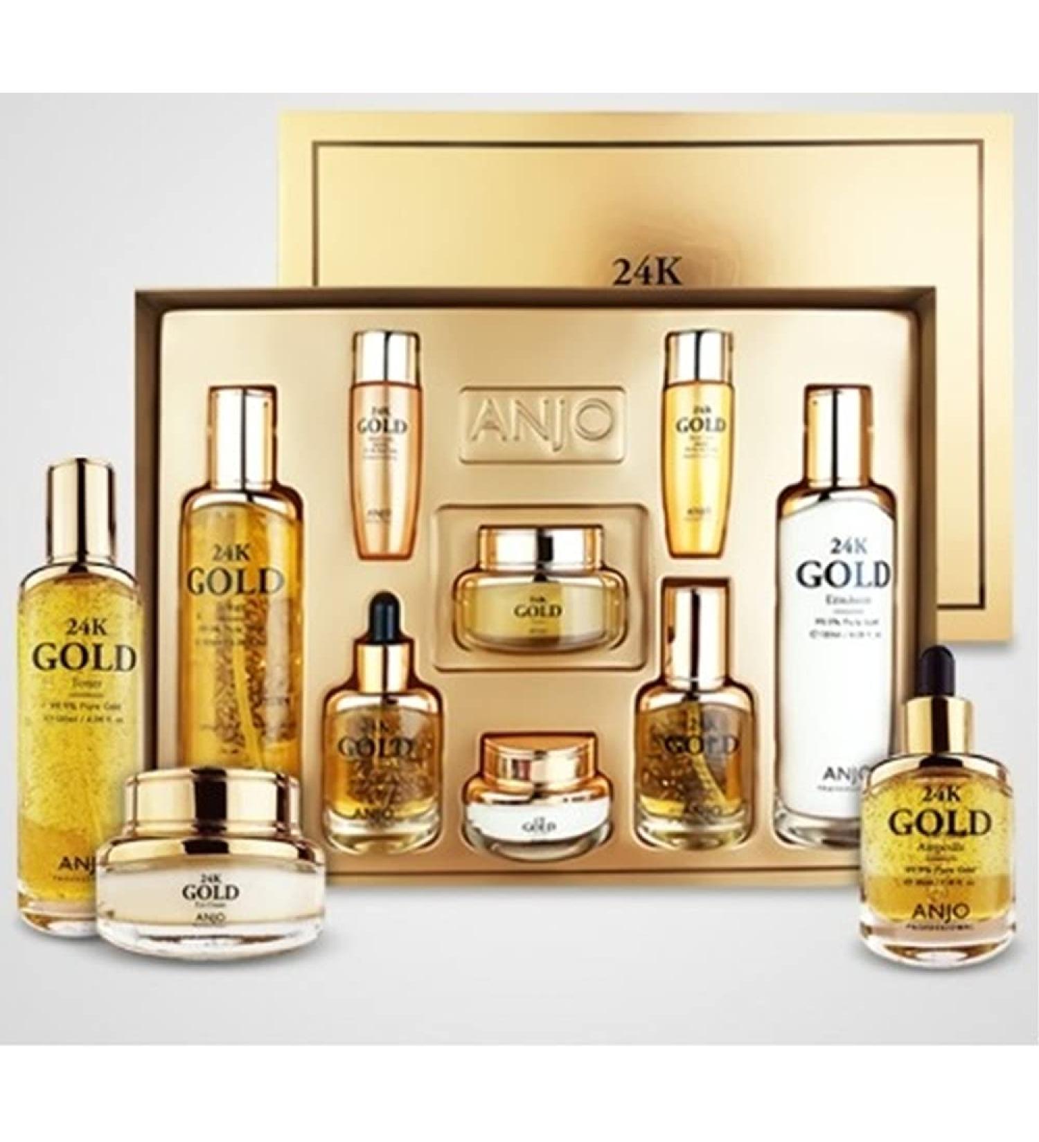 Buy ANJO Skin Care 24K Set - Toner Emulsion Essence Cream Eye Cream & Ampoule - International Shipping - Buy Online on GoSupps.com
