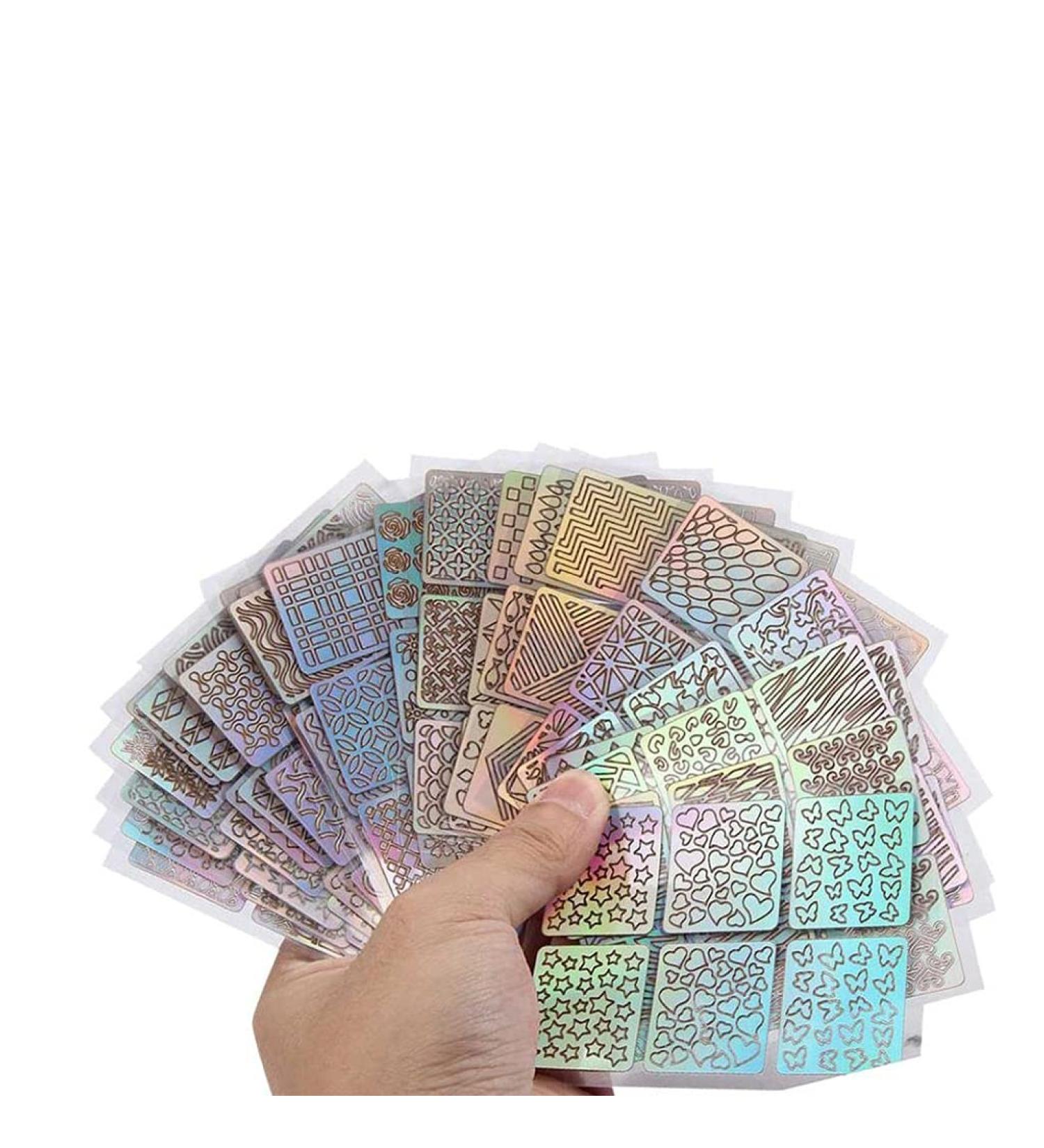 PULABO 24 Sheets New Nail Hollow Irregular Grid Stencil Reusable Manicure Stickers Stamping Template Nail Art Tools Colorful Stylish popular