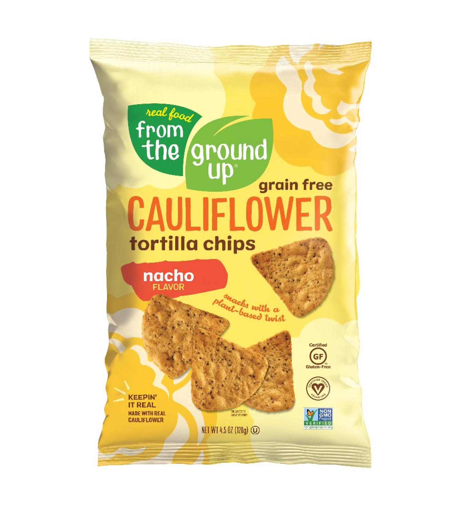 REAL FOOD FROM THE GROUND UP Cauliflower Tortilla Chips - 4.5 oz (Pack of 6) - Healthy Snack Alternative with Cauliflower - Gluten-Free and Delicious Chips - Buy Online on GoSupps.com