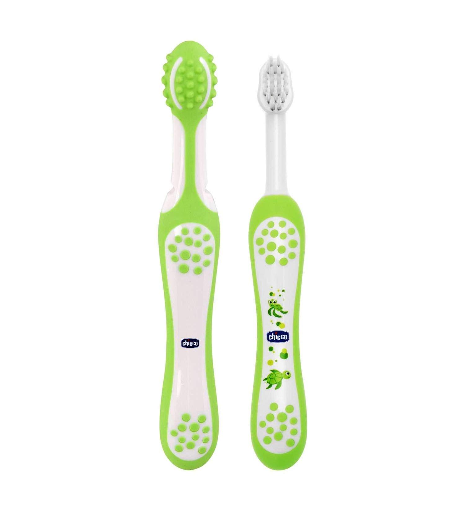 Chicco Training Toothbrush Set - Includes Toothbrush & Massage Brush for 4M+ Green | International Shipping Available - Buy Online on GoSupps.com