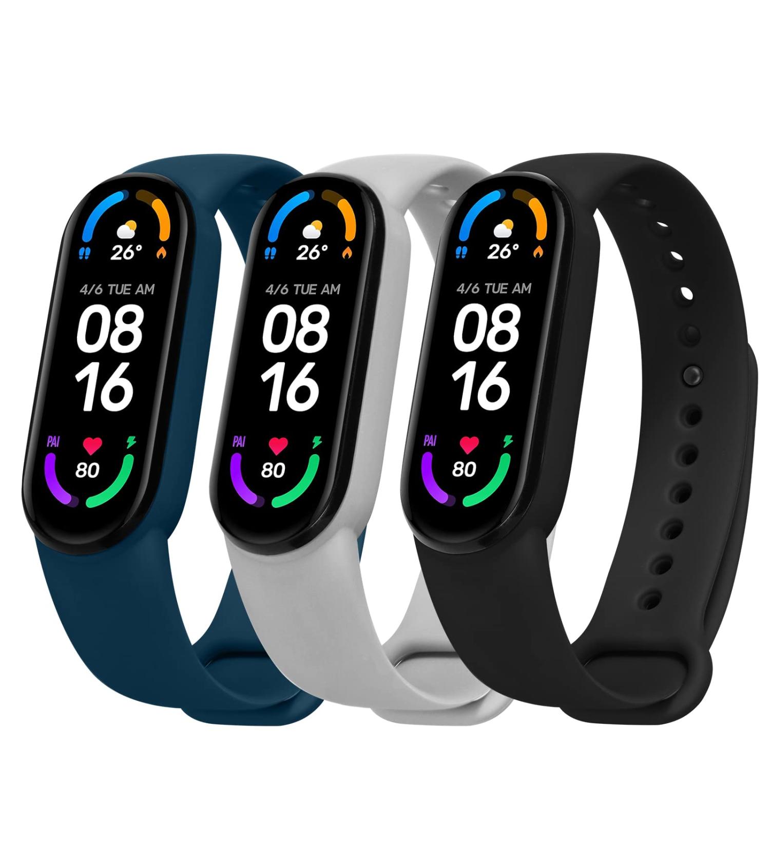 Buy Ainiv Adjustable Fitness Bracelets for Xiaomi Mi Band 3/4/5/6/7/8 - Waterproof Silicone/Nylon/Stainless Steel - 3-Pack in Black/Gray/Blue - Buy Online on GoSupps.com
