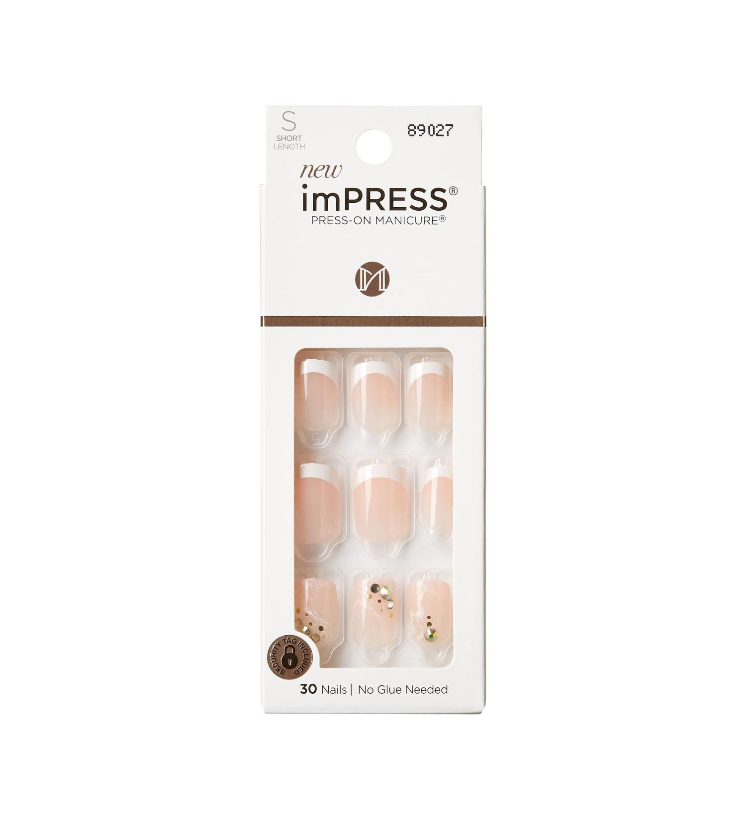 KISS imPRESS No Glue Mani Press On Nails - My Worth Design - White Short Squoval - 30 Nails & Accessories for Perfect Manicure - Buy Online on GoSupps.com