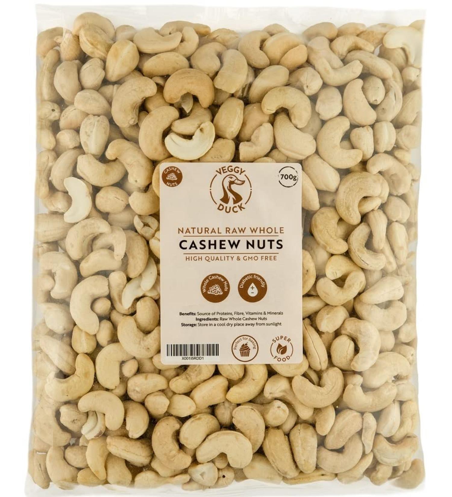 Buy Veggy Duck Natural Whole Cashew Nuts 700g | Raw Unsalted GMO-Free | Premium Quality Cashews for Baking & Snacking - Buy Online on GoSupps.com