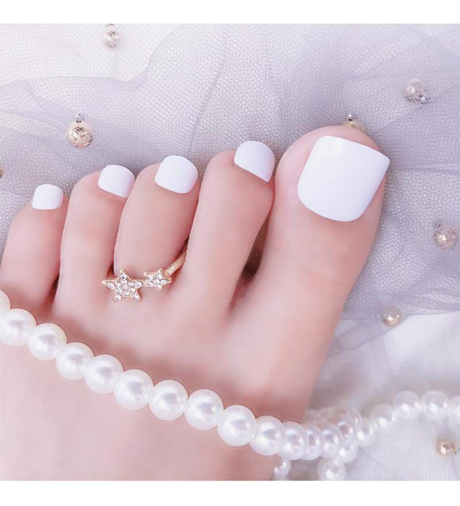 Sethexy Pure Color Shiny False Toenails - 24 Pieces Light Fashion Square Short Complete Cover for Women & Girls (White) - Buy Online on GoSupps.com