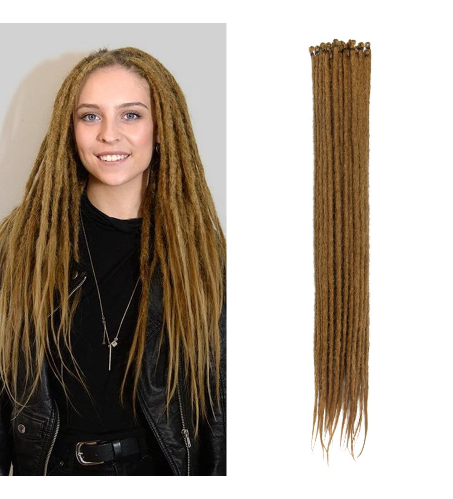 20 Inch Synthetic Dreadlocks Extensions - 20 Strands Pack Soft Crocheted Braided Hair Light Brown Reggae Hip-Hop Style - Buy Online on GoSupps.com