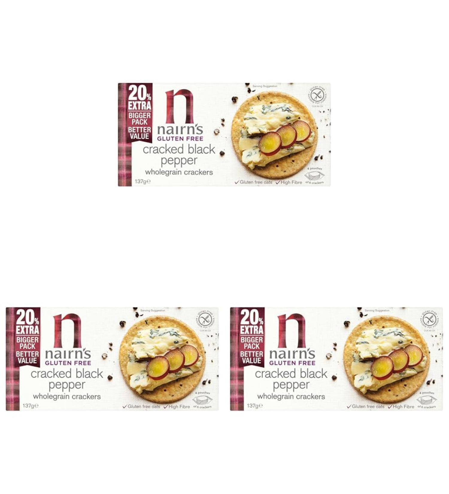 Nairns Gluten Free Cracked Black Pepper Crackers 1 (Pack of 3) - Buy Online on GoSupps.com