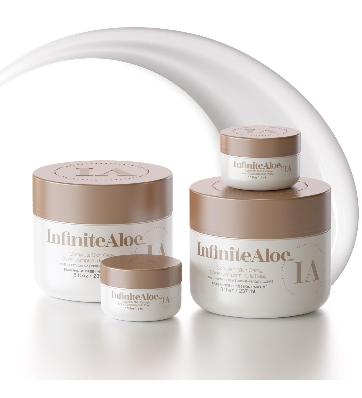 InfiniteAloe Moisturizer - Fragrance-Free Aloe Vera Face Cream for All Skin Types | Huge 2x 8oz + Travel Size 0.5oz Jars | Complete Skin Care Solution - Buy Online on GoSupps.com