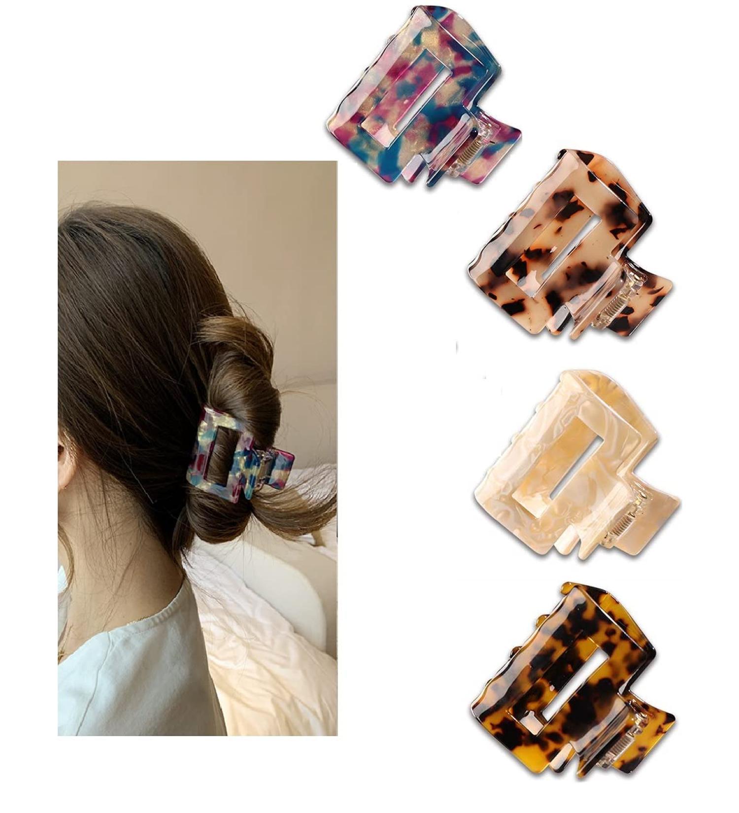 Hair Claw Clips Acrylic Hair Banana Barrettes Medium Size Celluloid French Jaw Clips Tortoise Shell Grip Pin Teeth Clamp Hair Accessories for Women Girls (4 pcs ) - Buy Online on GoSupps.com