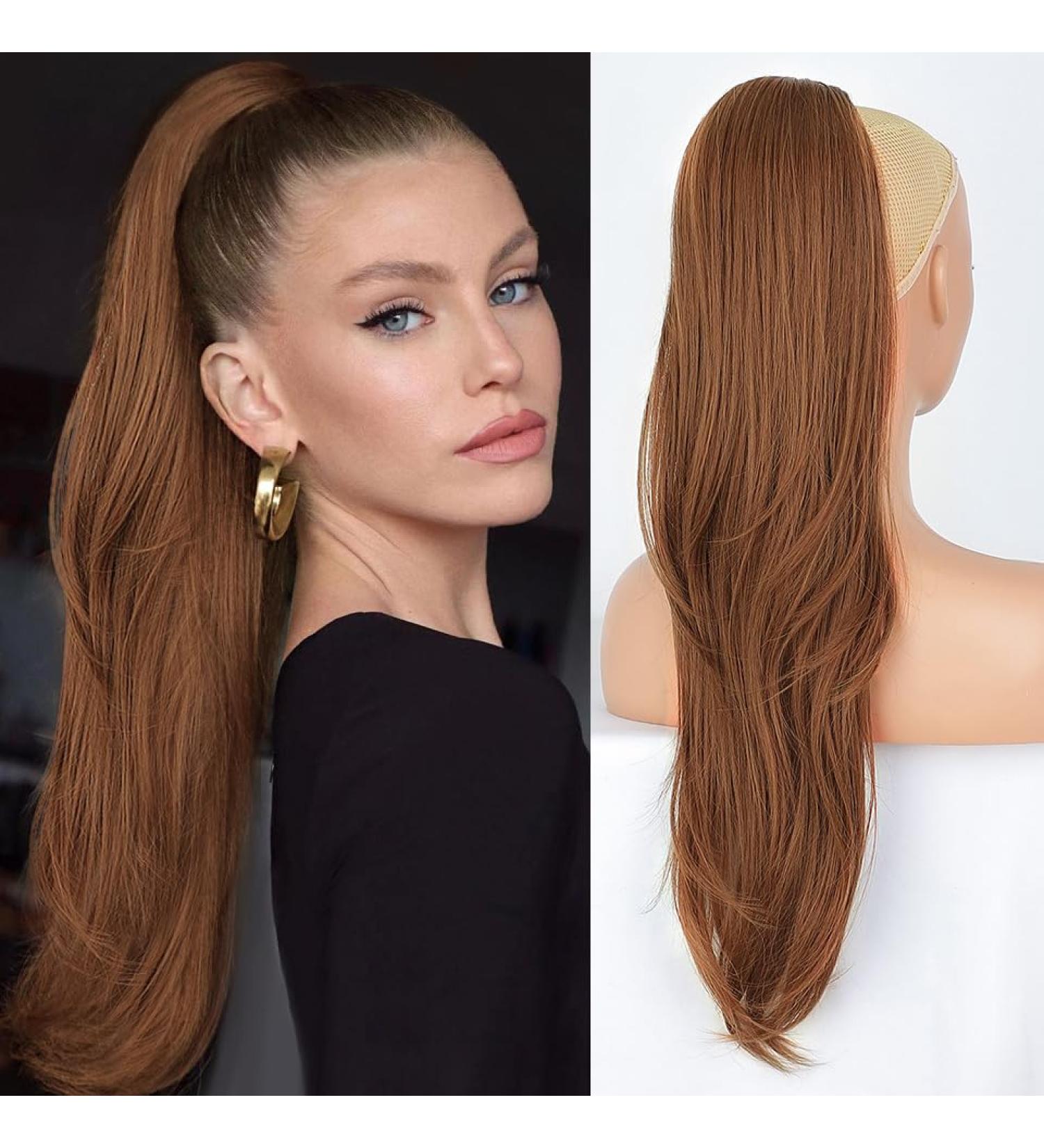 PORSMEER Auburn Brown Synthetic Drawstring Ponytail Extension - 26 Inch Natural Straight Wavy Hairpiece for Women and Girls - Buy Online on GoSupps.com