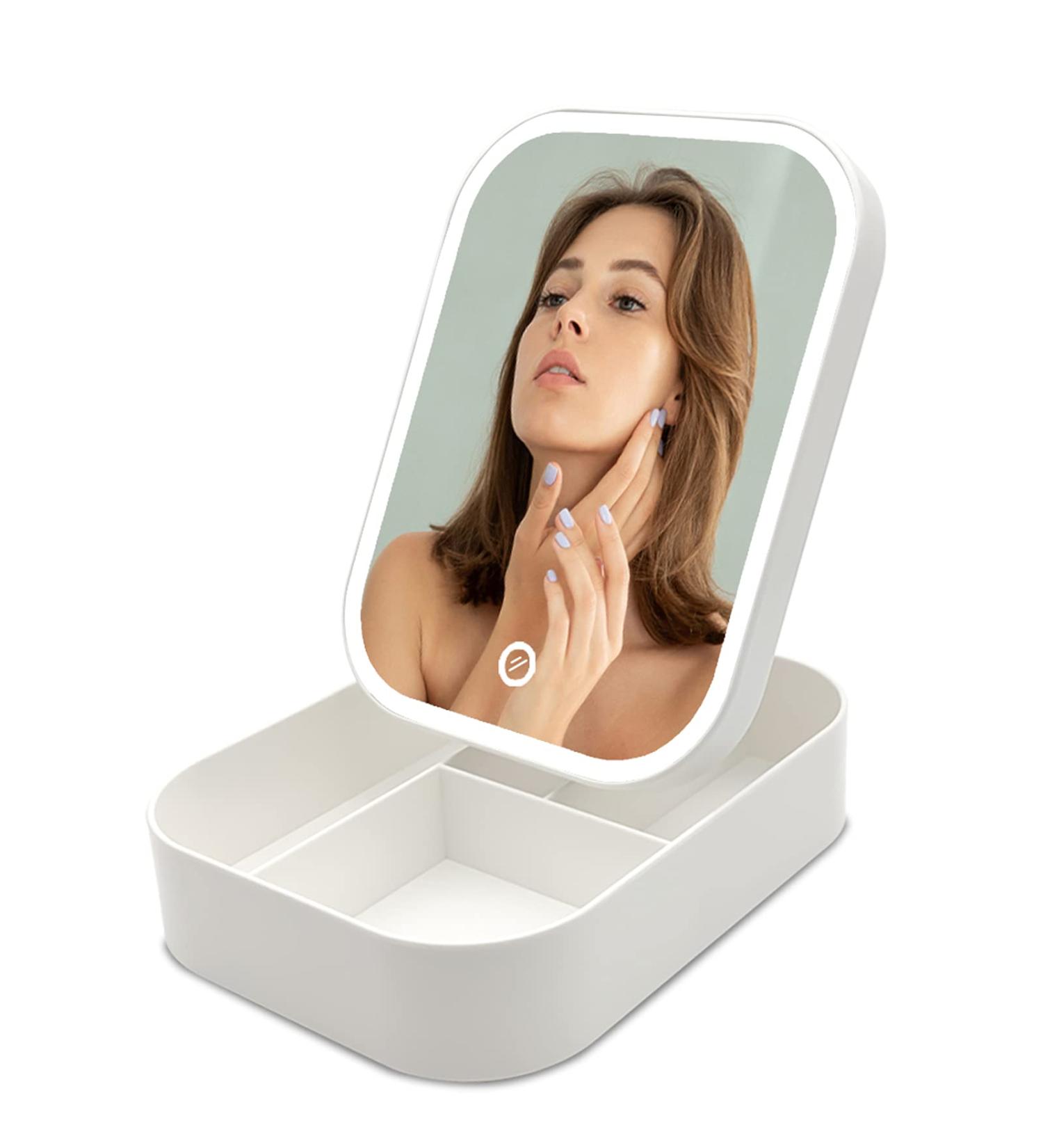 BEWEBEME Lighted Makeup Storage with Touch Screen Mirror and Storage Box - Buy Online on GoSupps.com