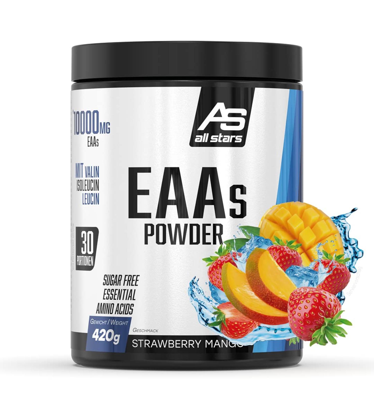 All Stars EAA Powder Strawberry Mango - High Dose 10 000mg EAAs & BCAAs with L-Leucine L-Valine L-Isoleucine - Sugar-Free 420g Supplement | International Shipping - Buy Online on GoSupps.com