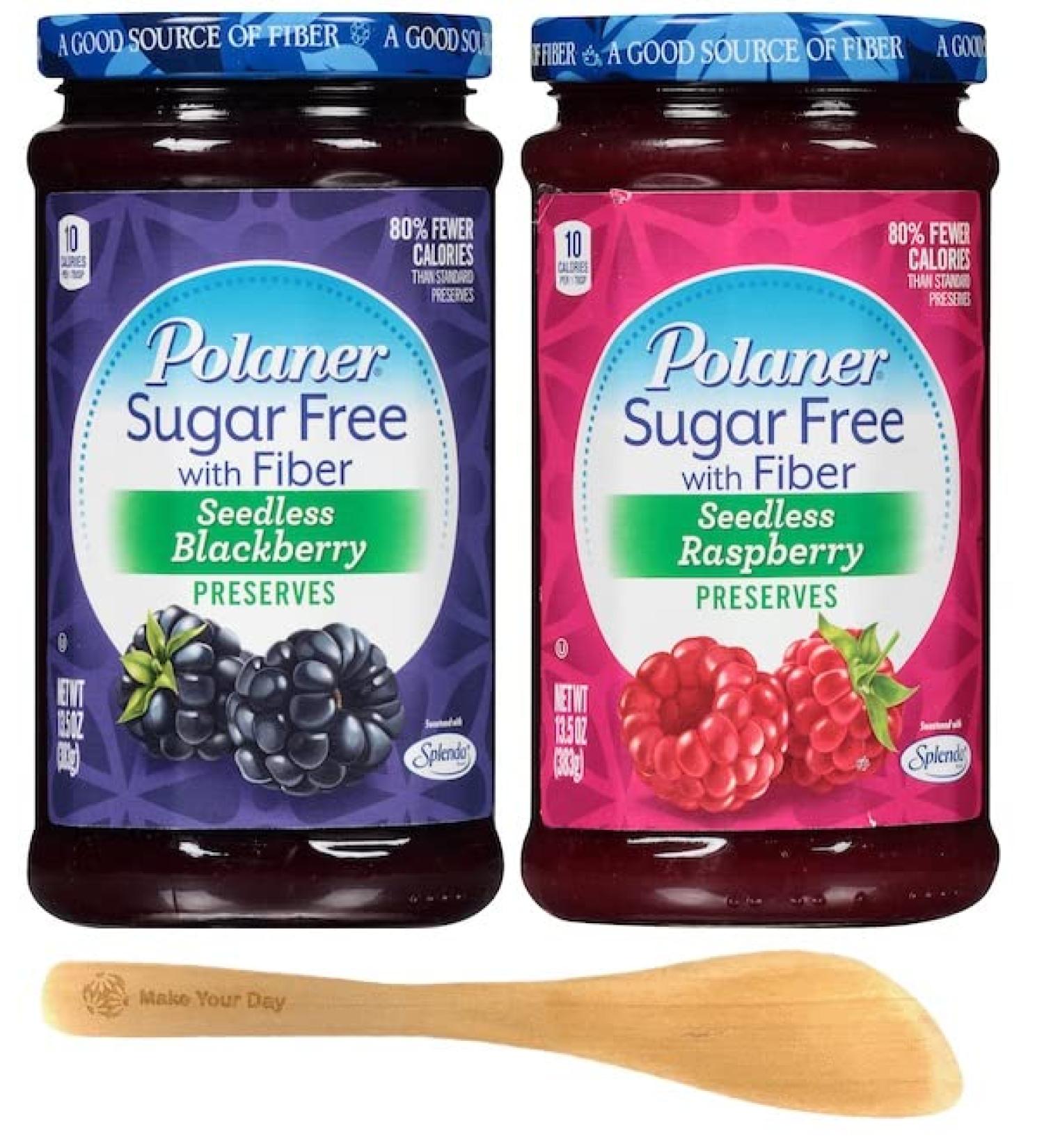 Polaner Seedless Sugar Free Blackberry & Raspberry Preserves with Fiber 13.5oz (Pack of 2) + Make Your Day Spreader - Buy Online on GoSupps.com