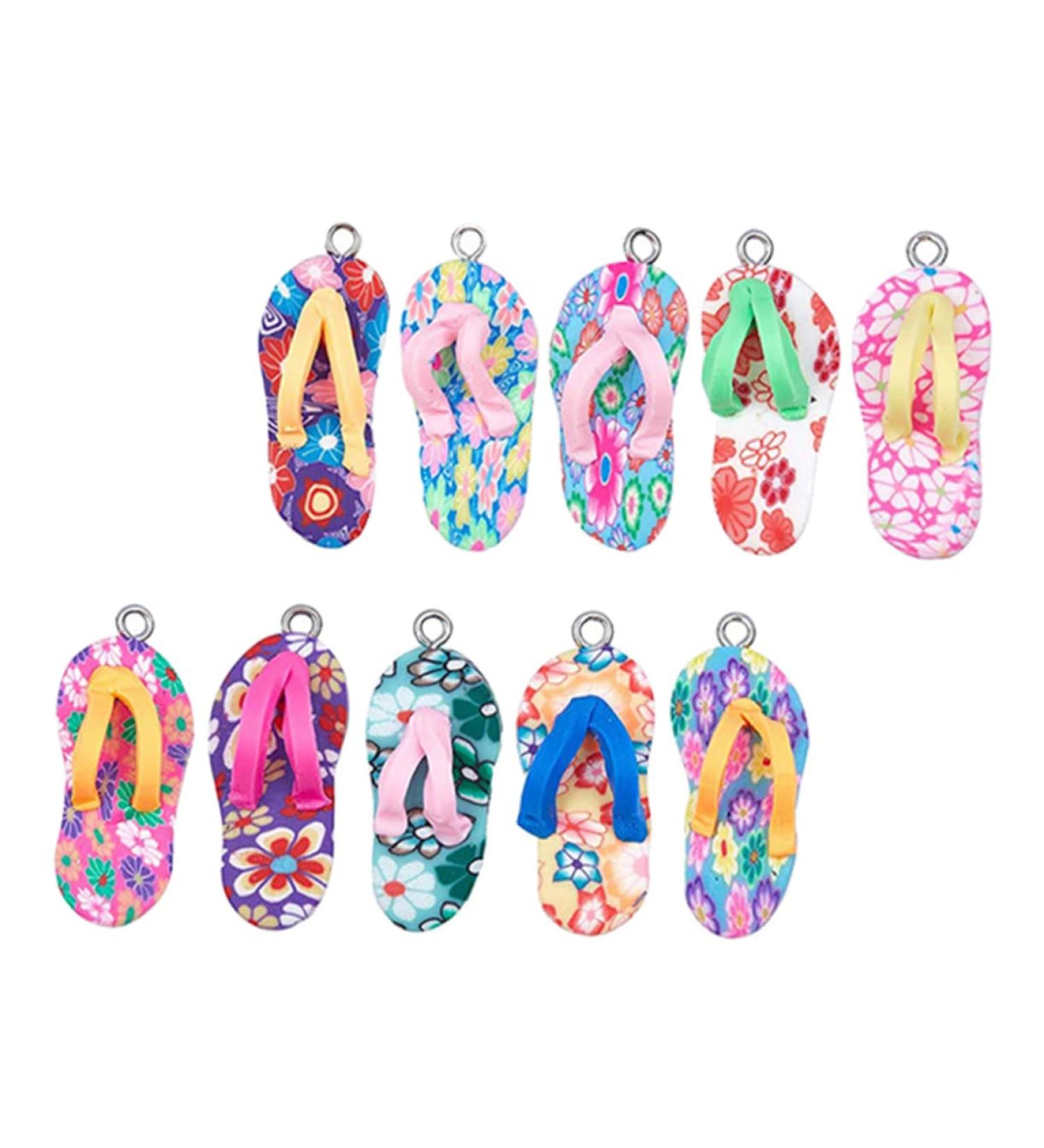 HOMSFOU 10pcs Polymer Clay Slippers Decked Accessories Summer Accessories Jewelry Accessories Summer Slippers Pendant Charms Summer Decor Keychain Charms Bracelet Necklace Soft Clay - Buy Online on GoSupps.com