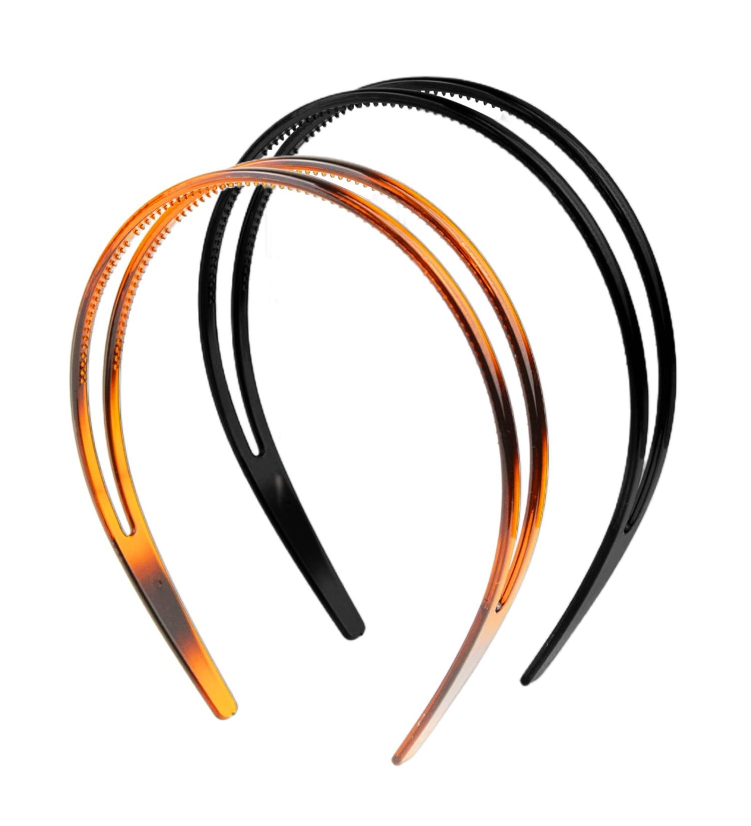2-Pack Non-Slip Plastic Headbands for Women - Double Row Teeth Hair Hoops in Black & Brown - Simple and Chic Hair Accessory - Buy Online on GoSupps.com