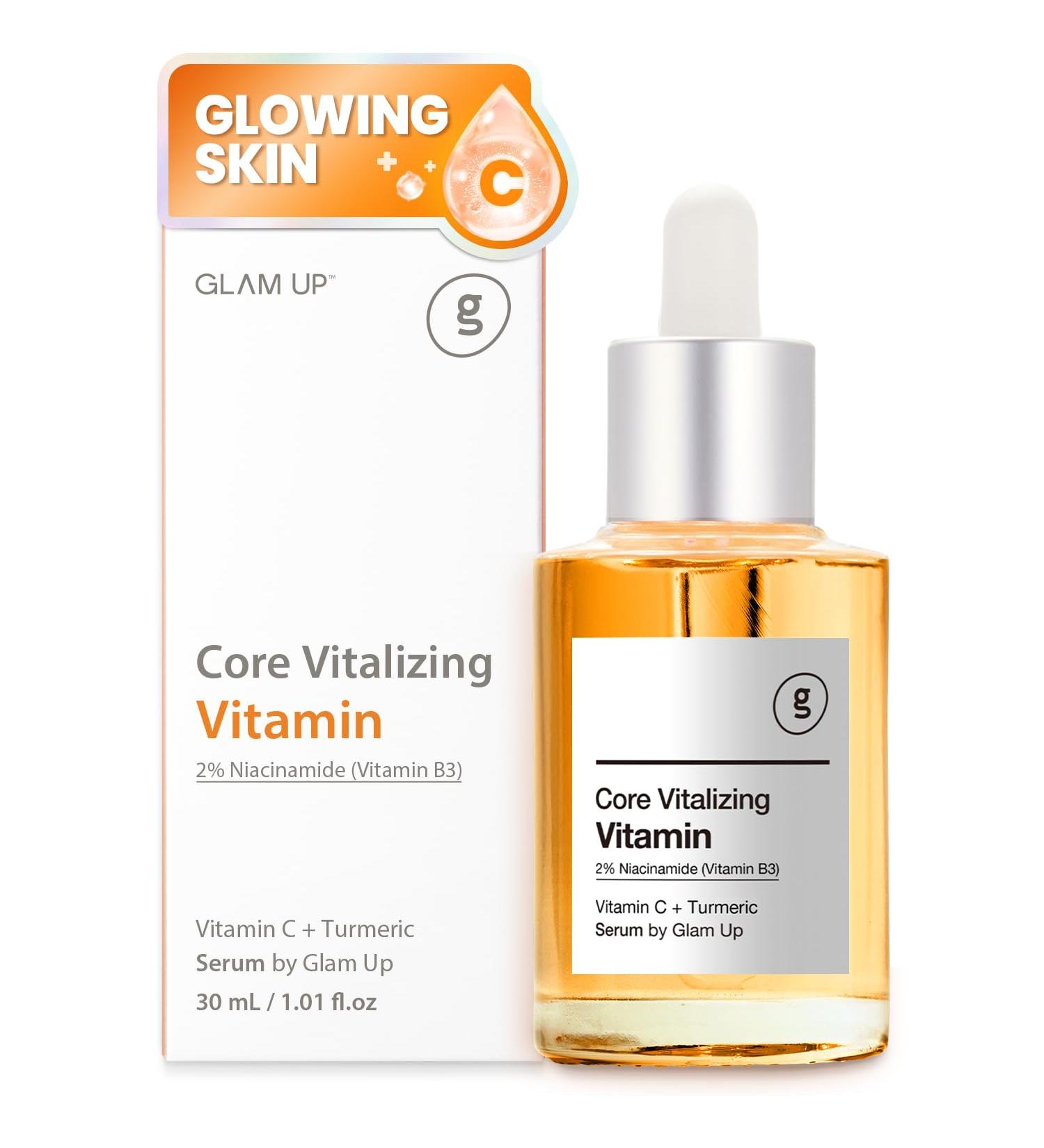 GLAM UP Vitamin-C Niacinamide Serum 30ml - Brightening & Anti-Aging Facial Serum Vegan & Cruelty-Free - Buy Online on GoSupps.com