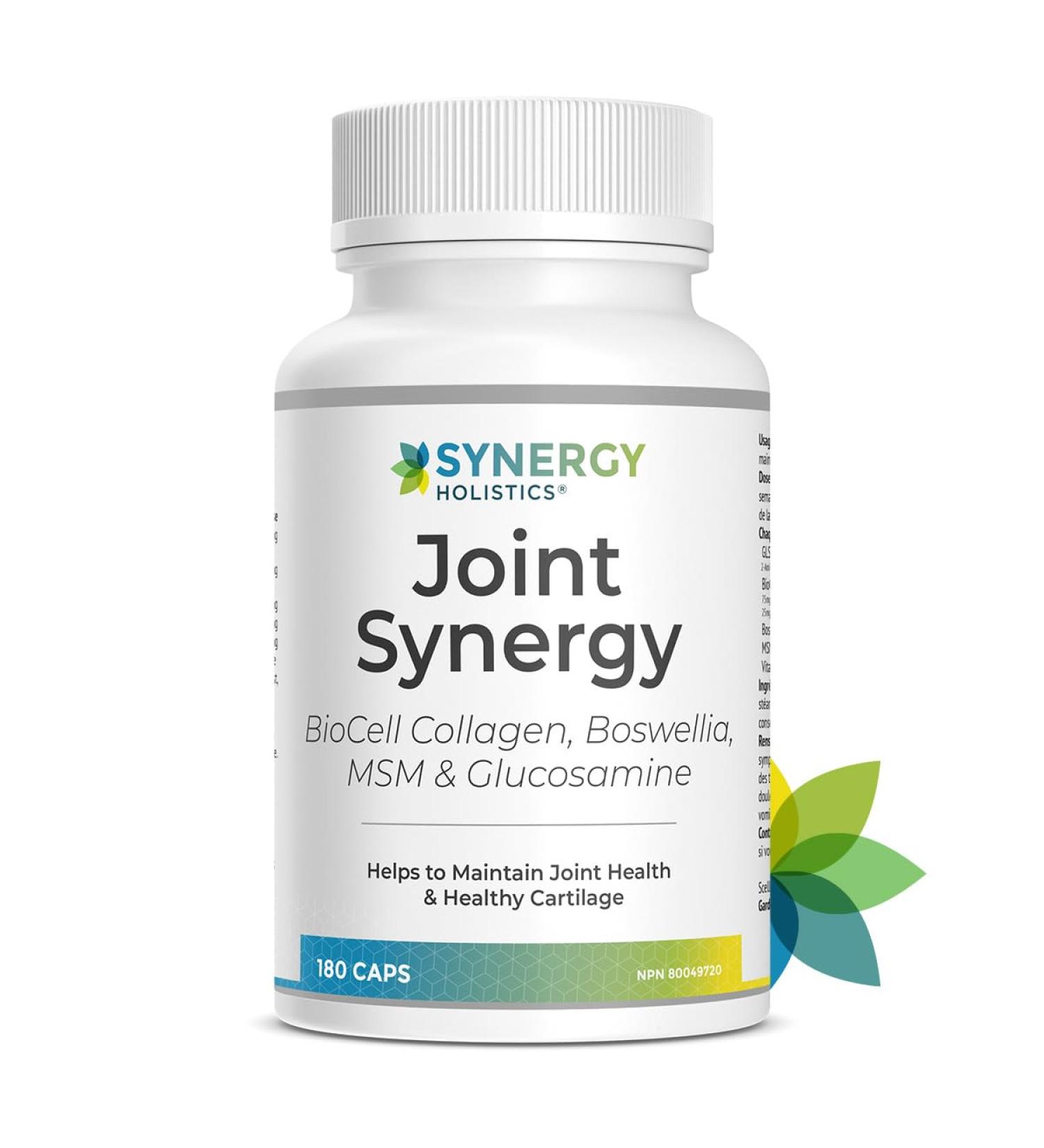 Synergy Holistics | Joint Synergy - Joint Support with BioCell Collagen - Glucosamine Chondroitin Hyaluronic Acid MSM and Boswellia - Collagen Type 2 Supplement for Joints - Enhanced Cartilage Maintenance - 180 Veg Caps - Buy Online on GoSupps.com