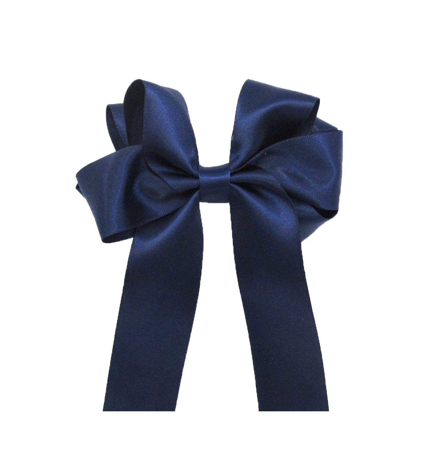 Large 10cm Girls Handmade Satin Ribbon Boutique Ponytail Hair Bow Clips Barrette (Navy) - Buy Online on GoSupps.com